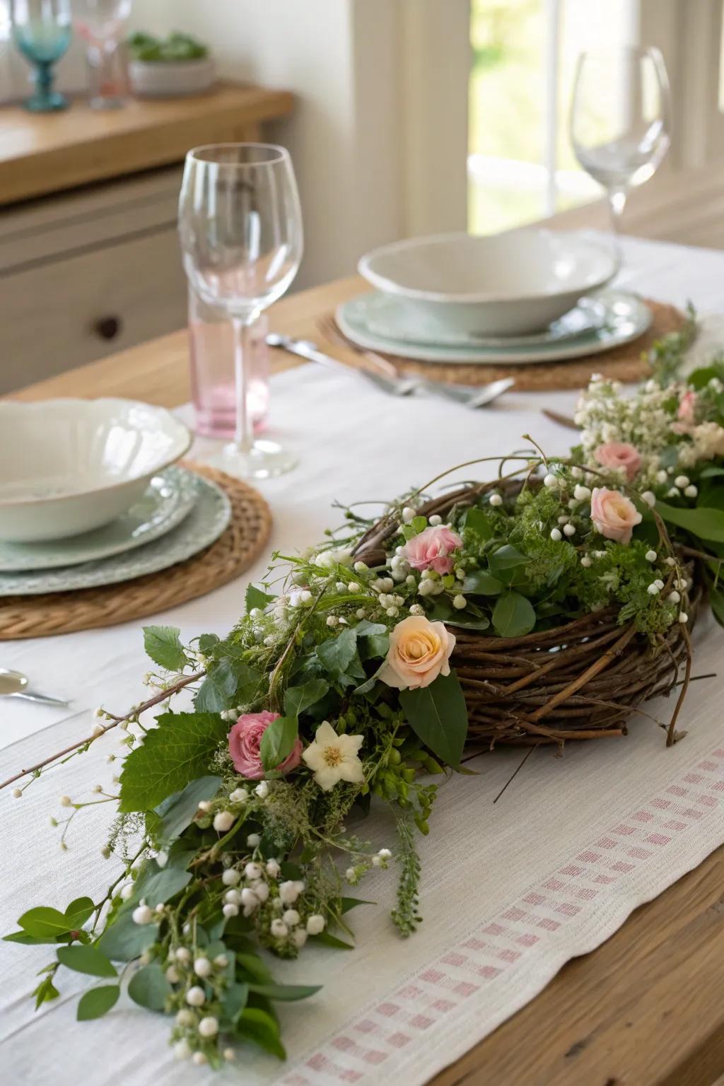 A grapevine garland adds natural texture and beauty.