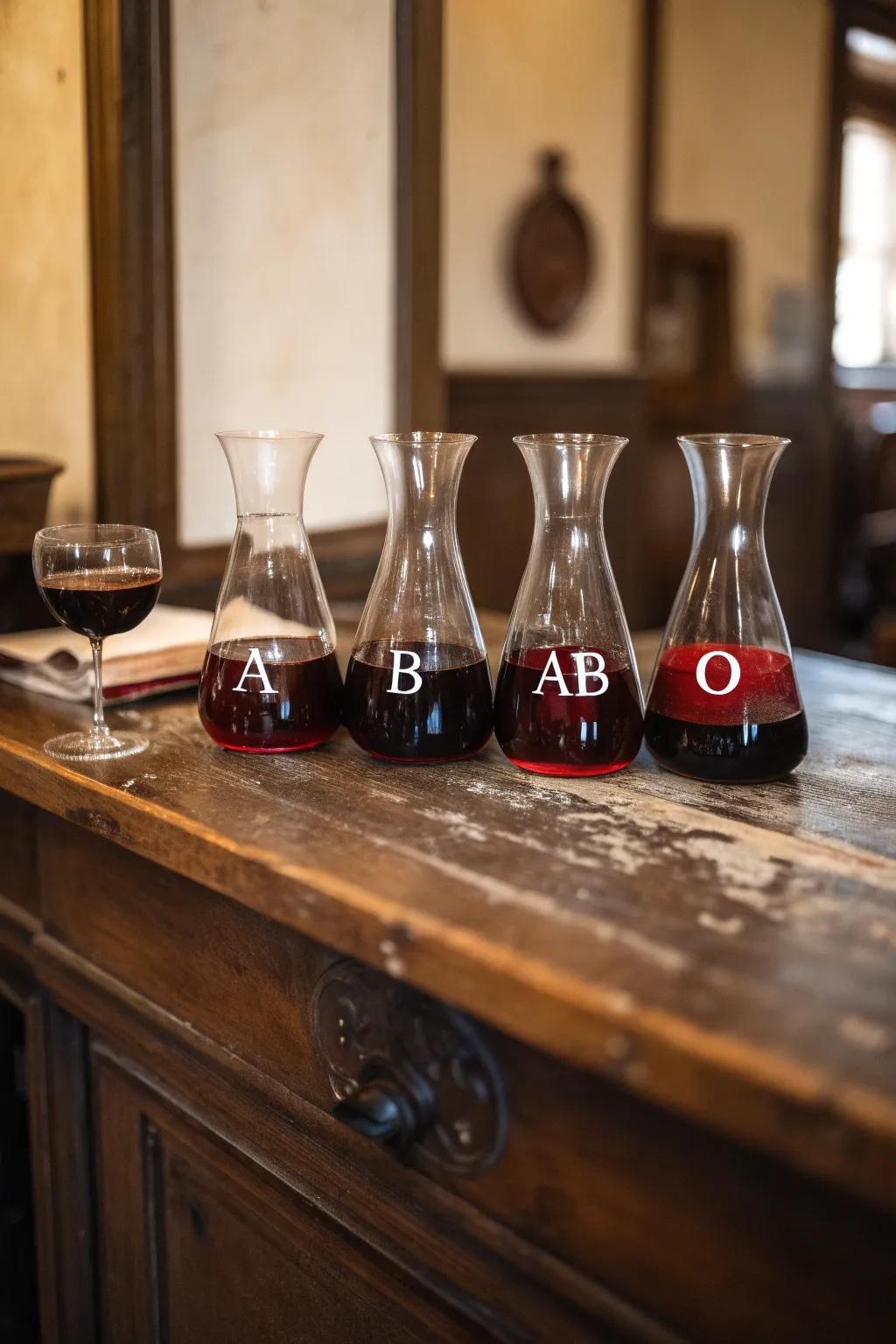 Blood type decanters offer a unique and thematic twist to serving drinks.