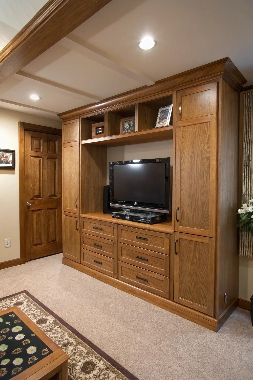 A built-in look integrates the TV seamlessly into the decor