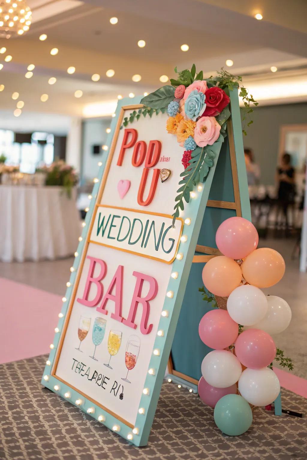 A playful 3D pop-up bar sign.