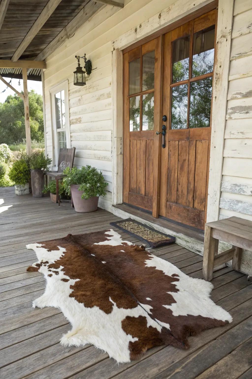 A cowhide rug adds bold western flair.