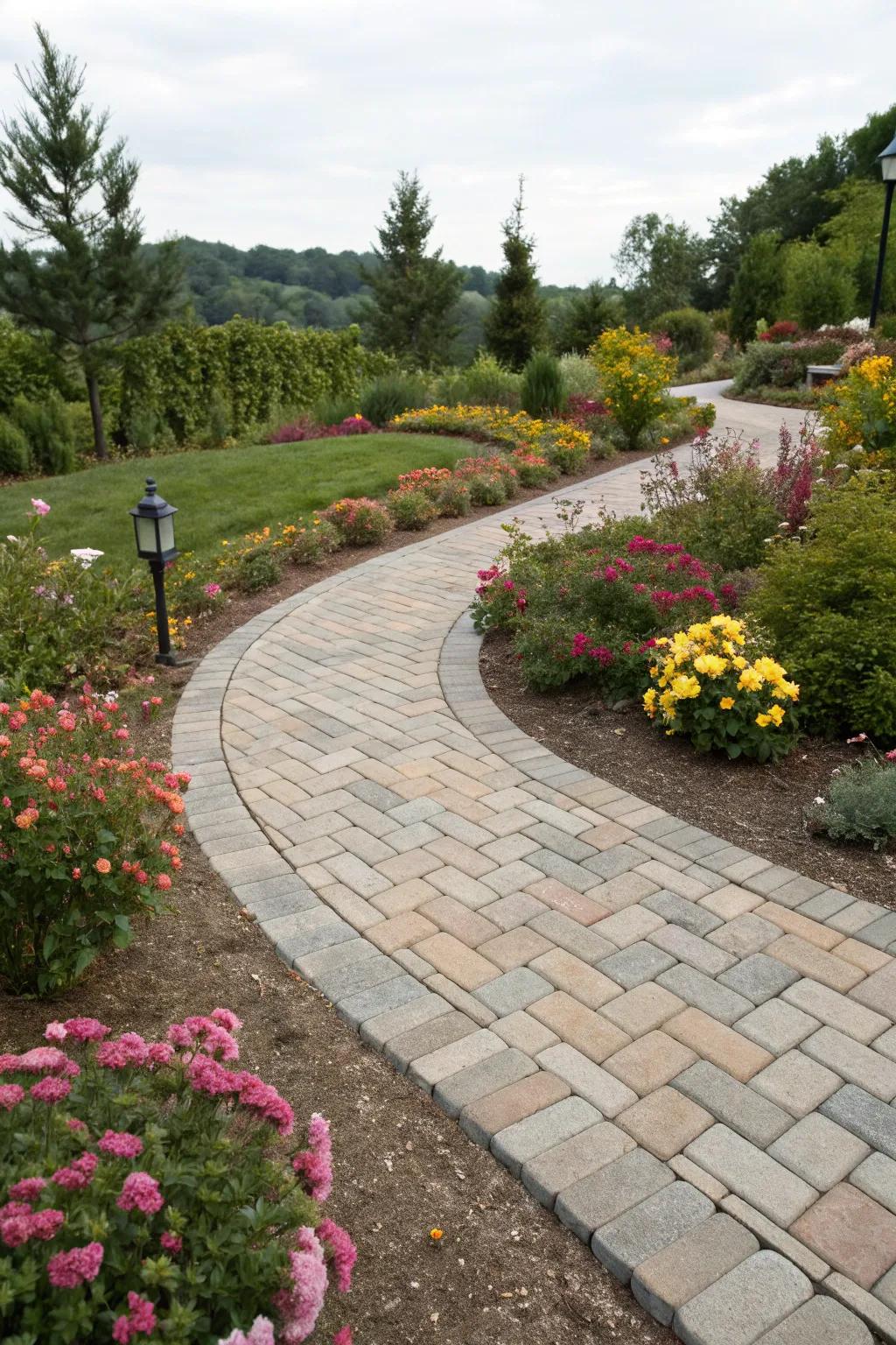 A curved path that flows naturally through the garden.