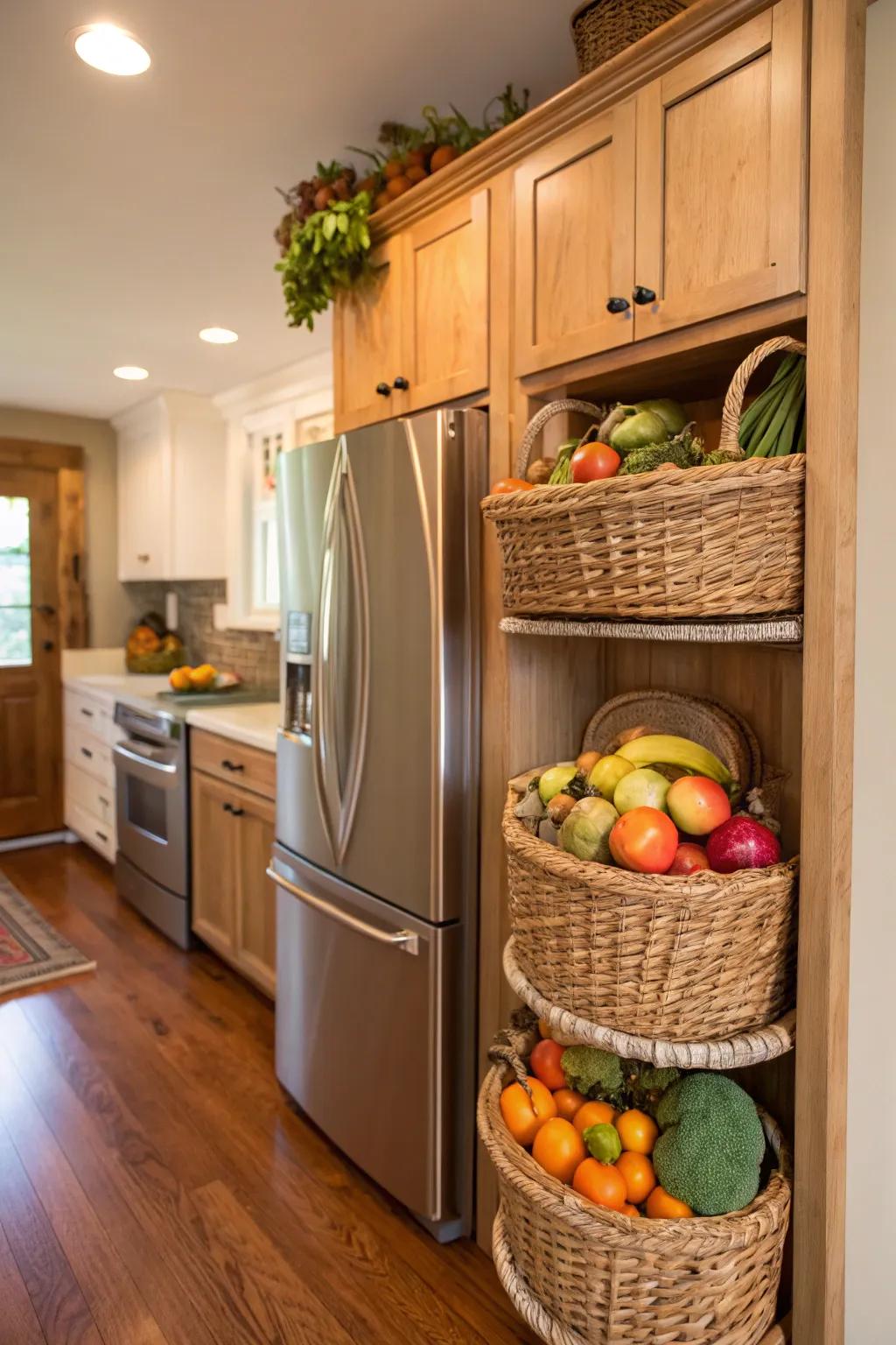 Decorative baskets offer a charming and practical storage solution.