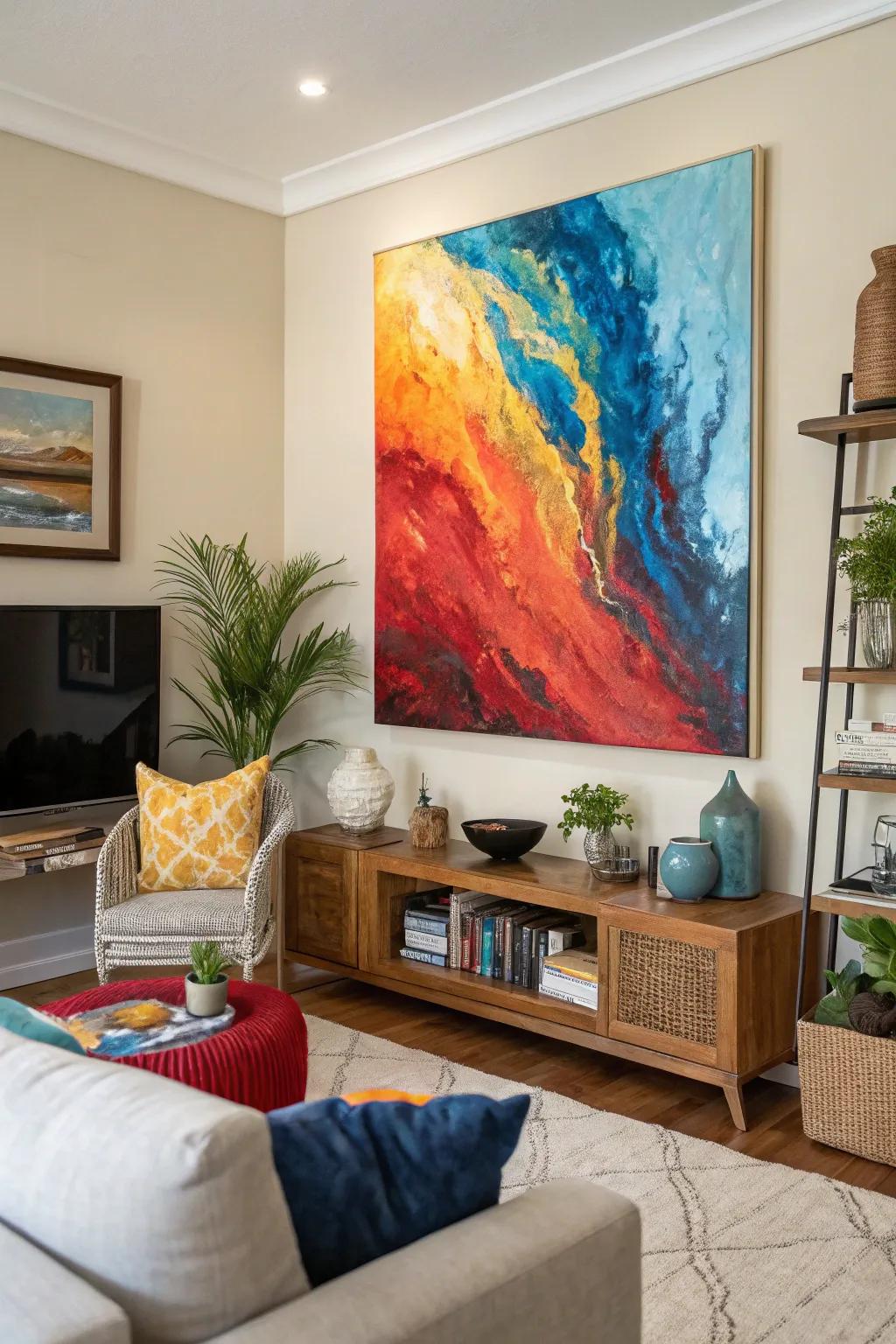 A colorful explosion of hues energizes this living room.