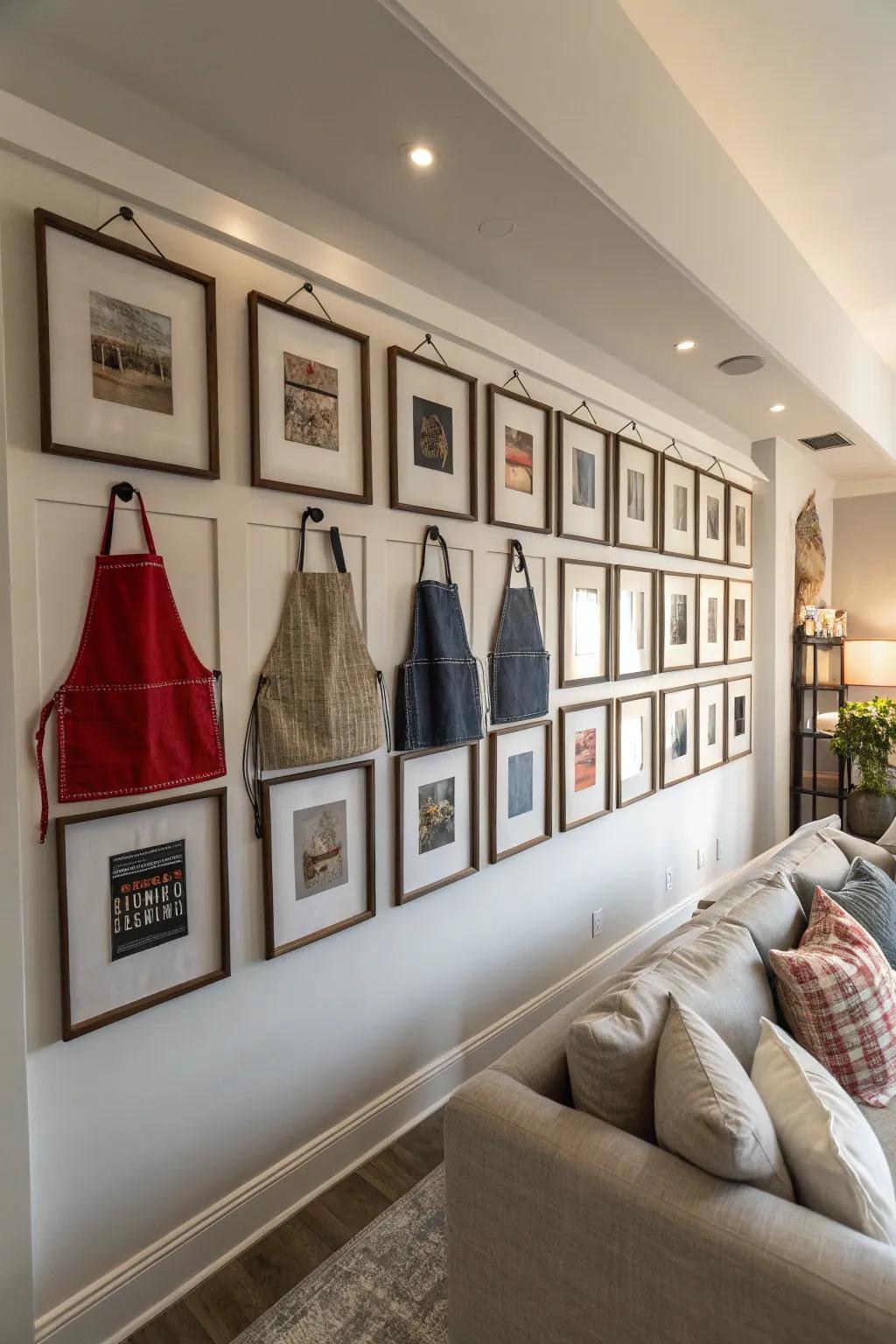 Frame your aprons as wall art for a unique display.