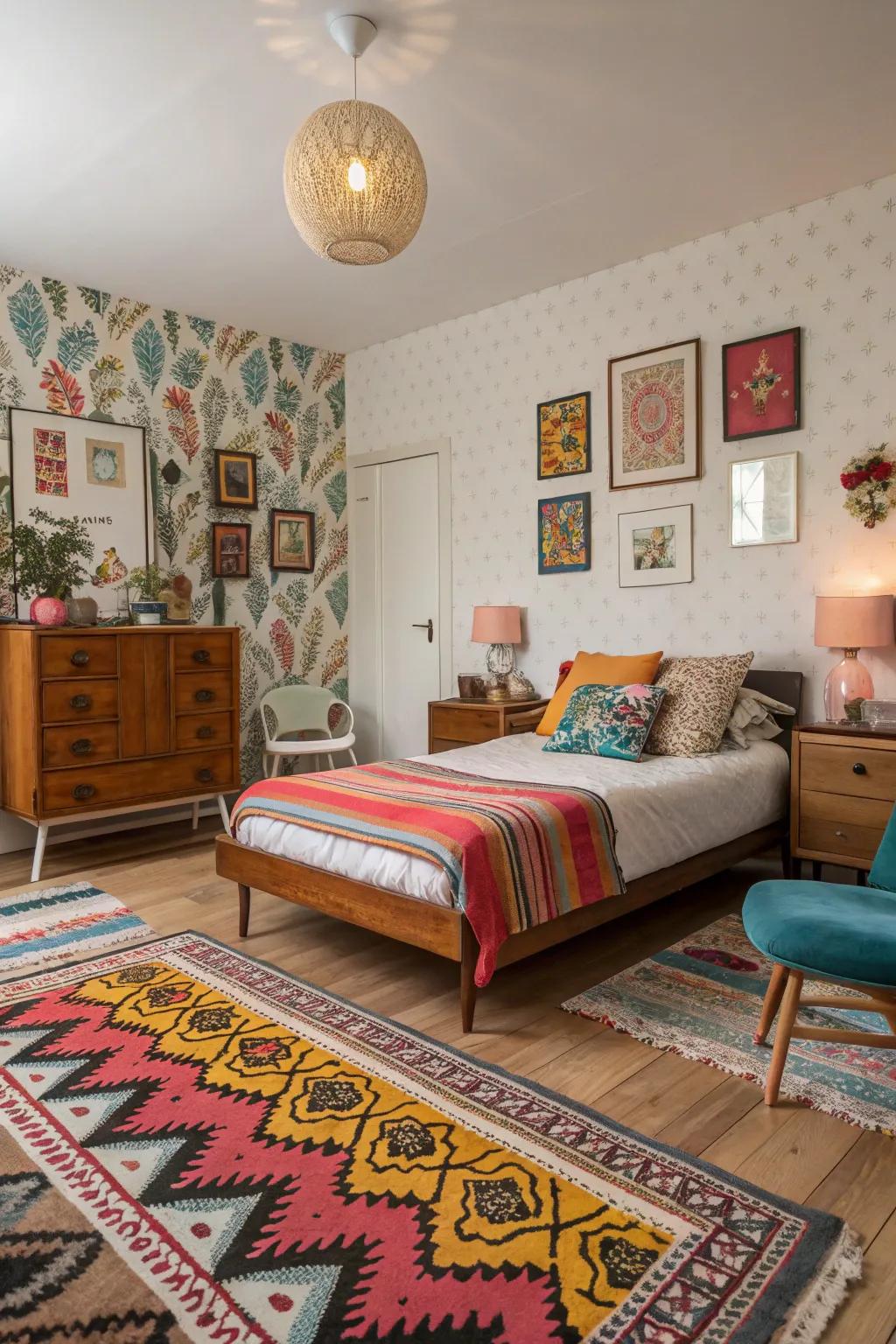 Eclectic decor brings a personalized touch to your artistic bedroom.