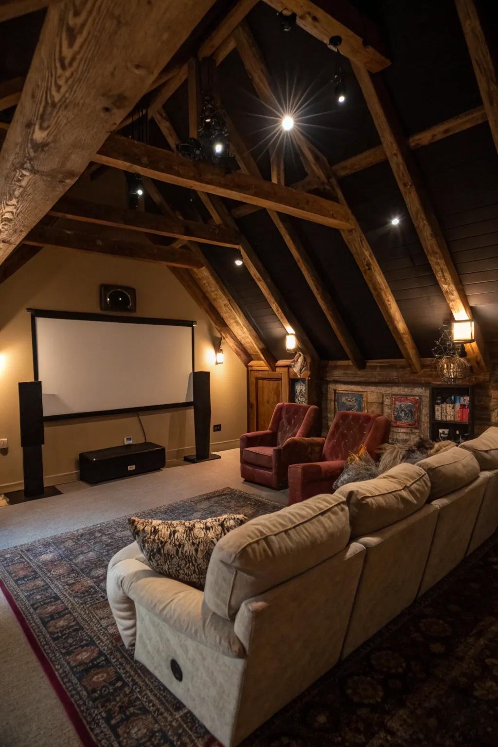 Enjoy movie nights in your own attic mini theater.