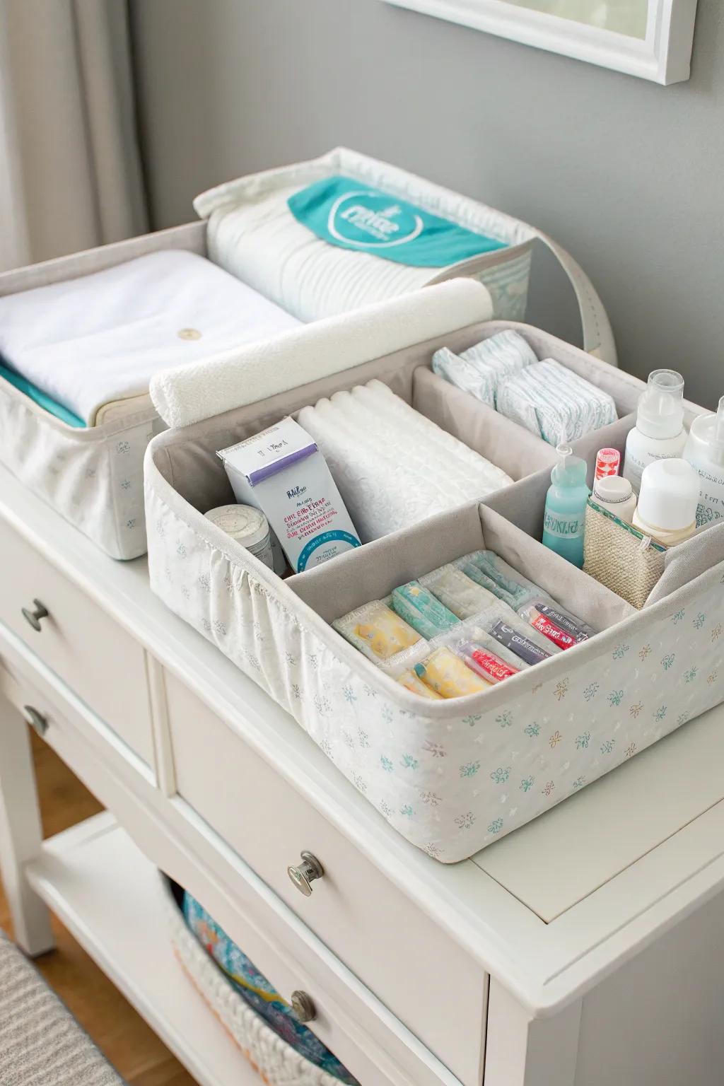 A practical and organized diaper caddy setup.