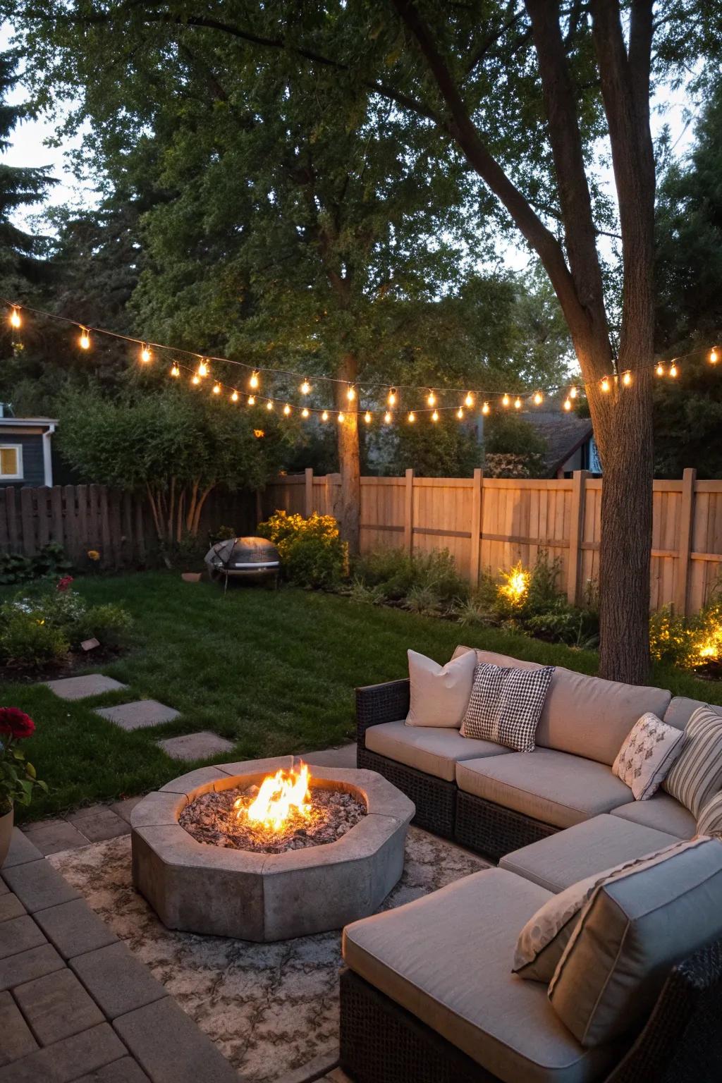 A fire pit turns your couch area into a warm gathering place.