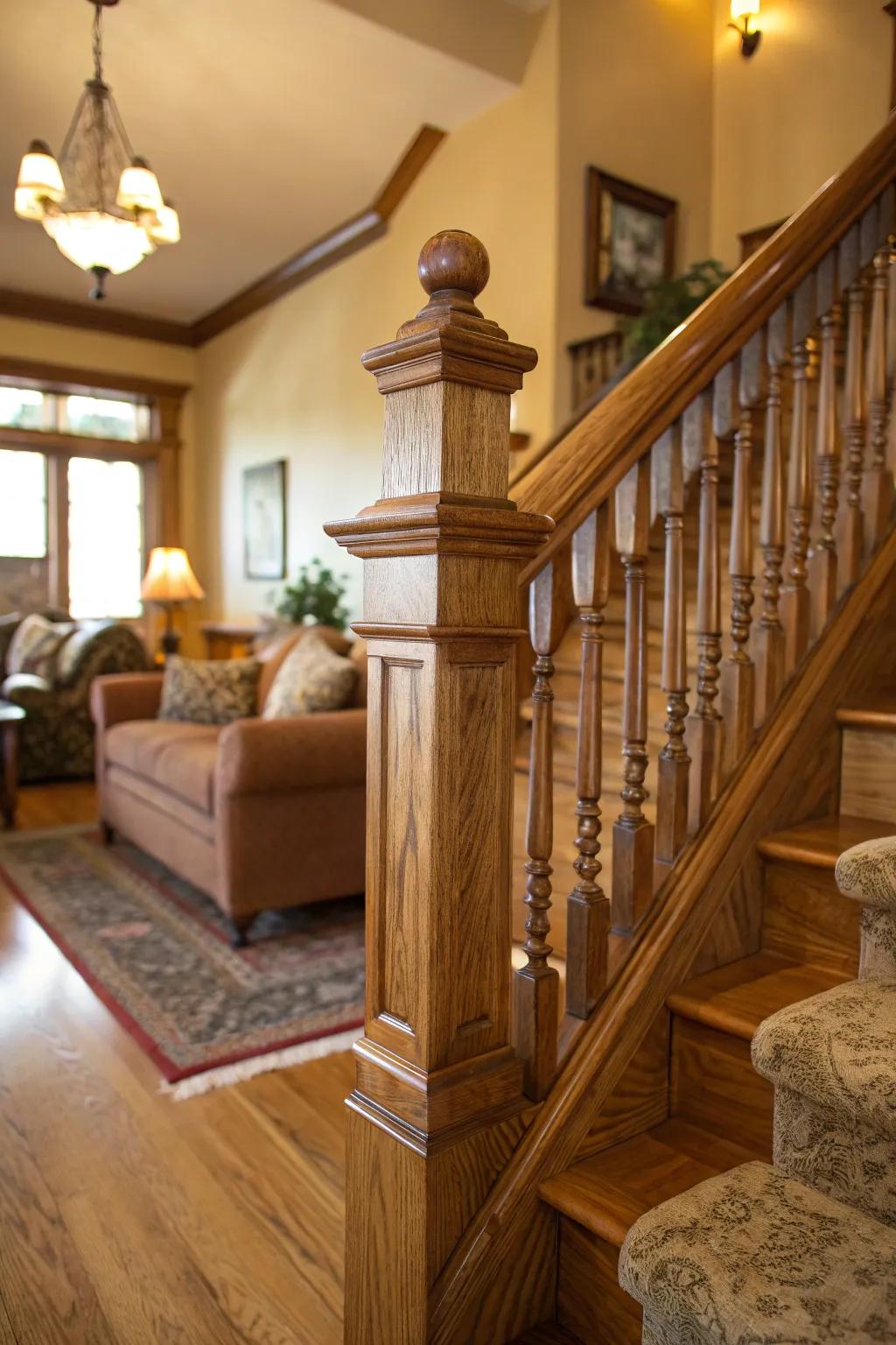 Timeless elegance with a classic wooden banister.