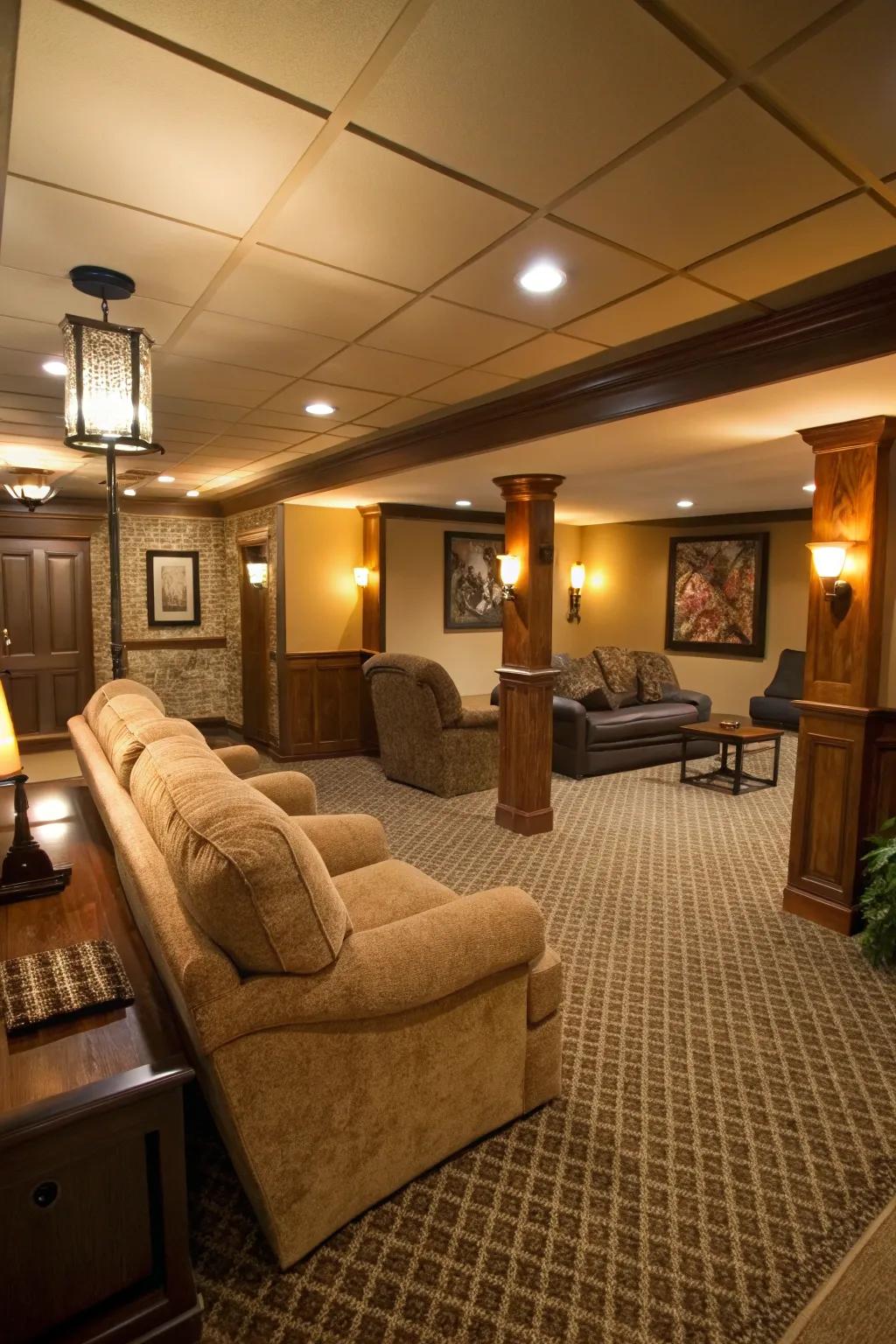 Carpet tiles bring warmth and comfort to your basement.