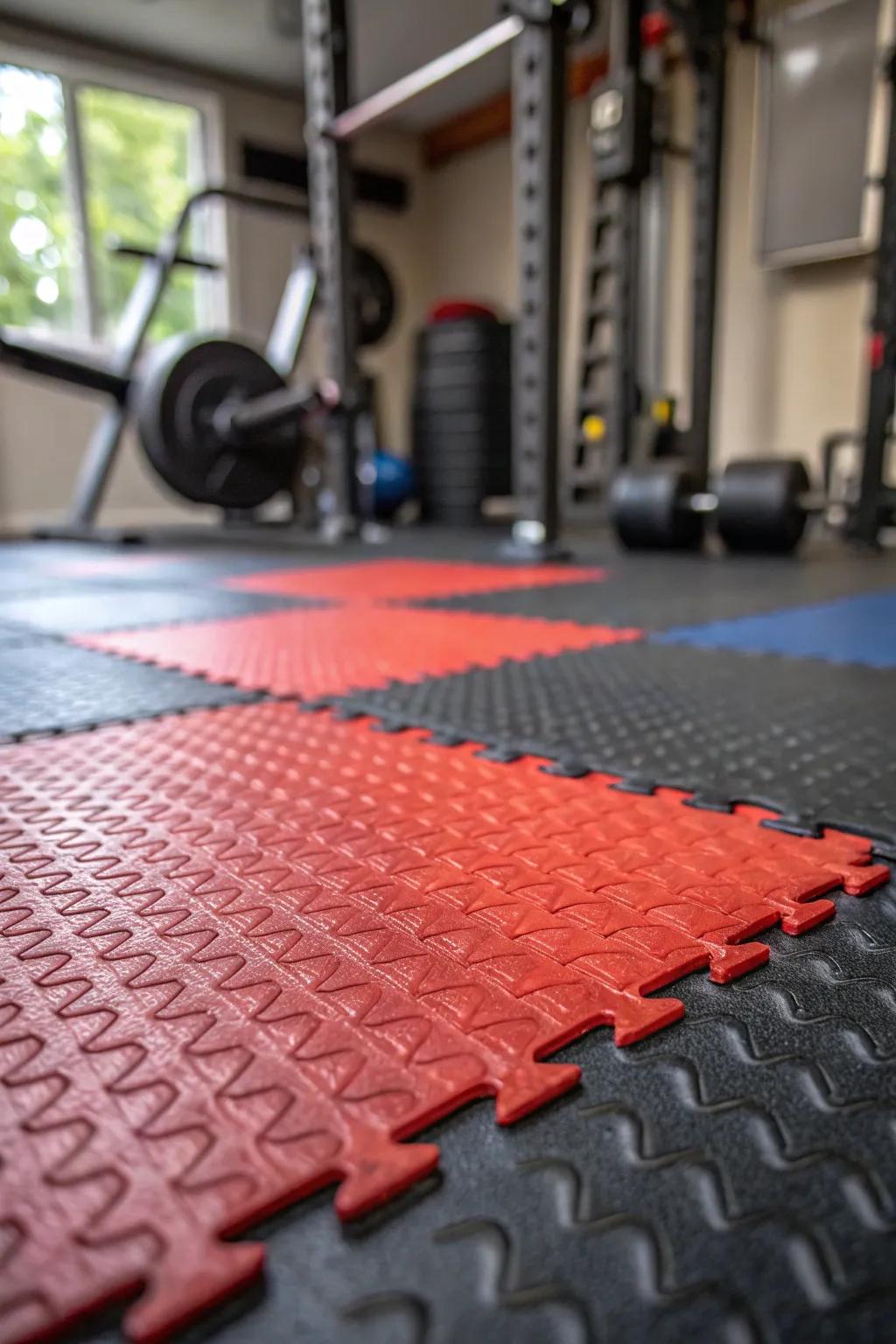 Durable rubber flooring is essential for a safe home gym environment.