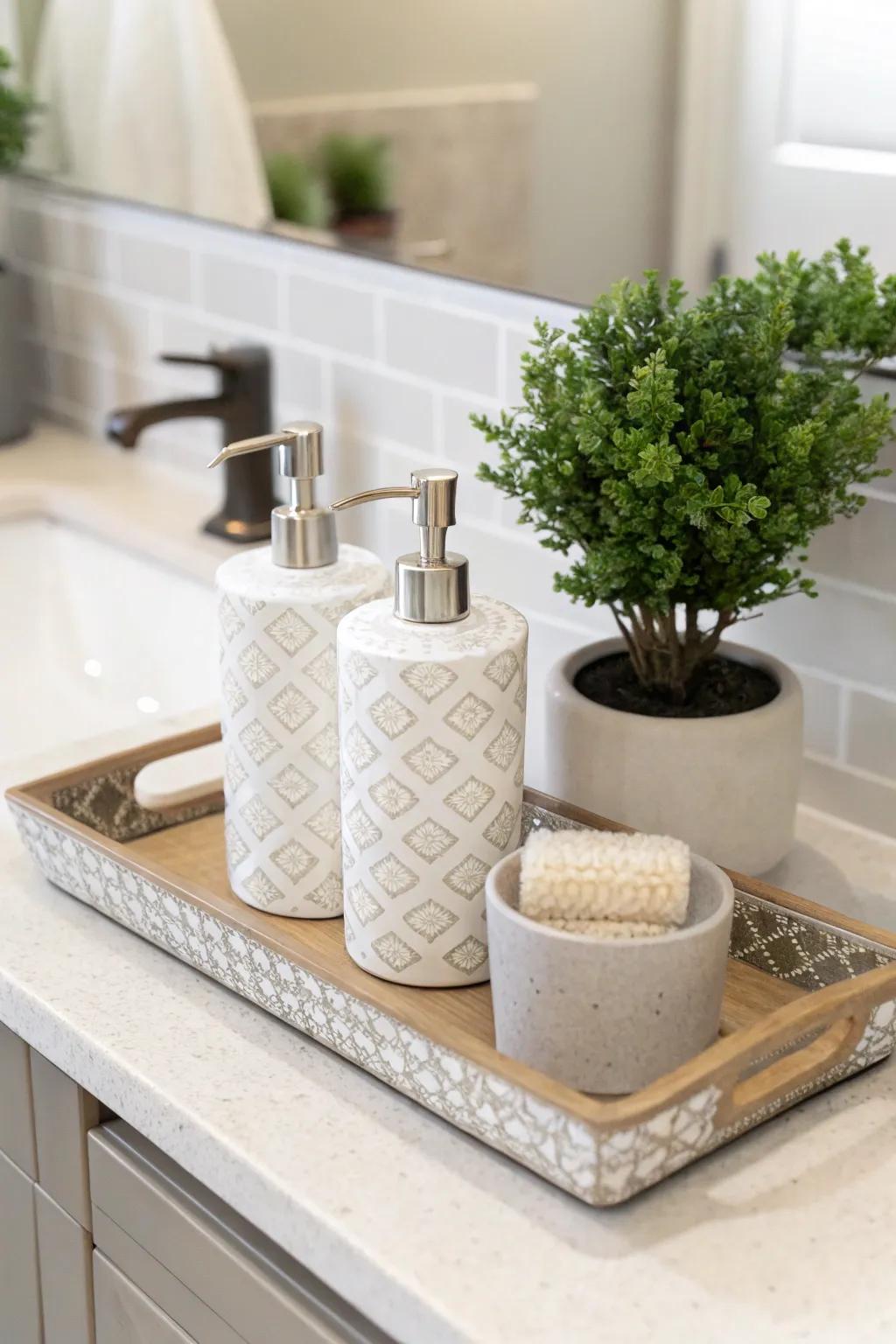 A decorative tray can elevate your bathroom counter's organization and style.