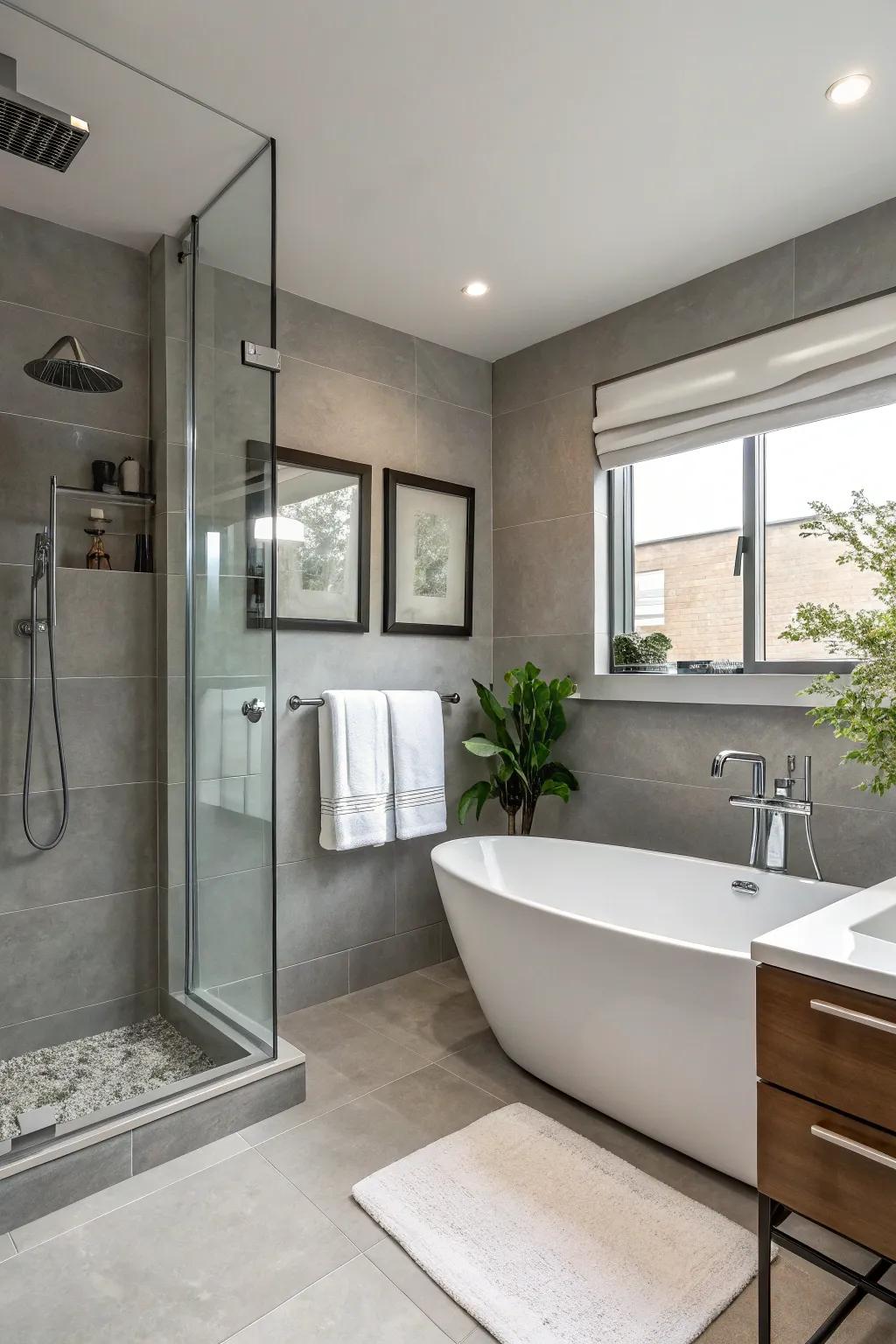 A minimalist bathroom with neutral colors and modern design.