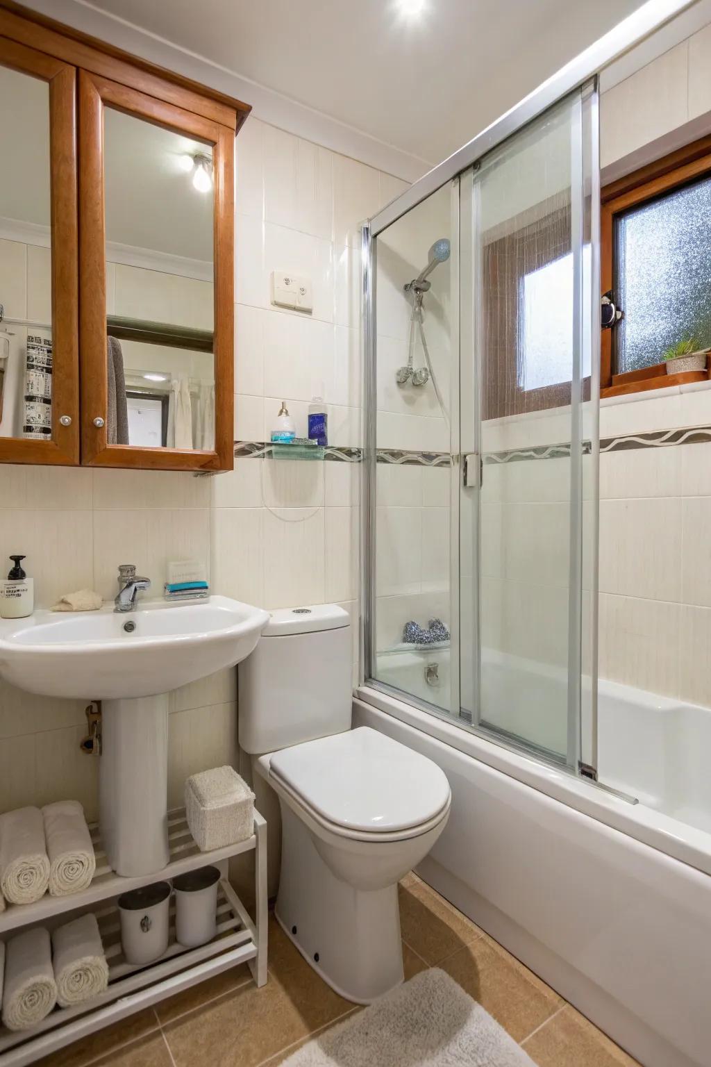 Sliding doors are ideal for optimizing space in smaller bathrooms.