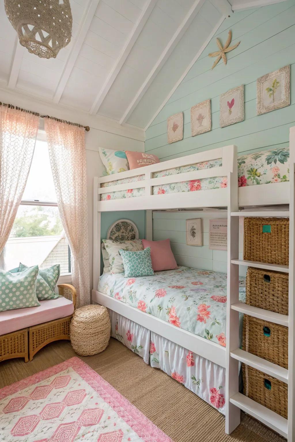 Embrace the charm of a coastal cottage with inviting bunk beds.