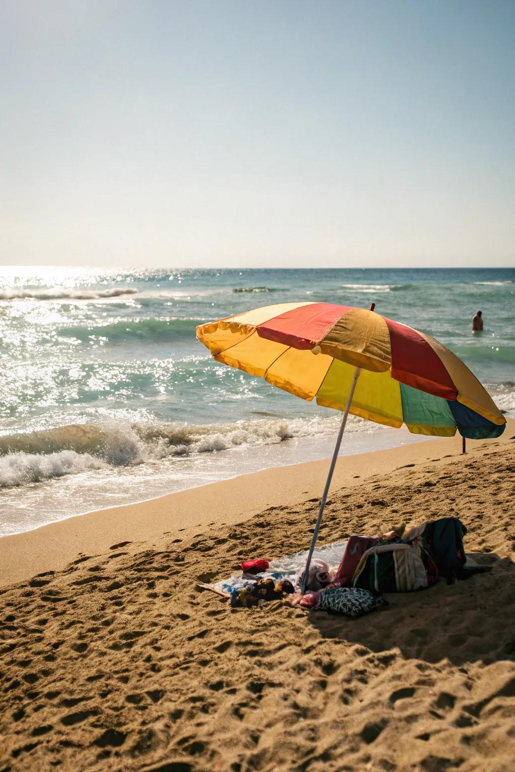 Classic beach umbrellas provide simple, effective shade.