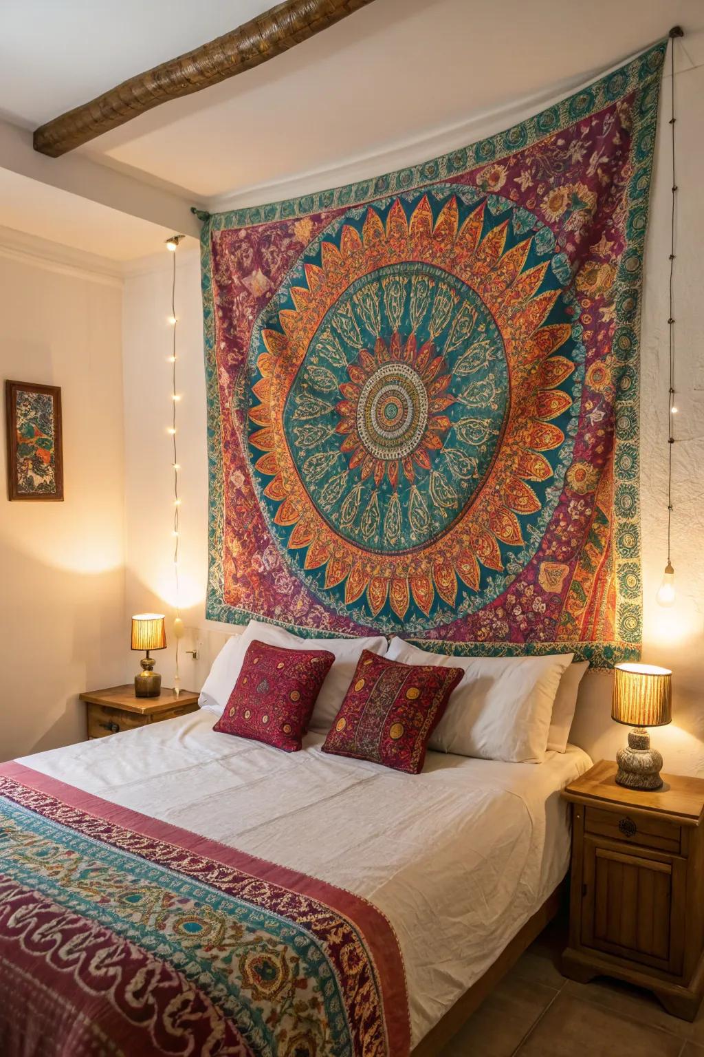 Brighten your space with vibrant tapestry colors.