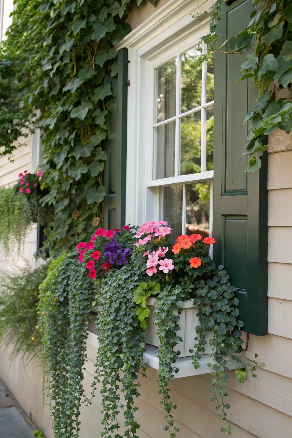 Trailing ivy adds a touch of elegance to any floral arrangement.