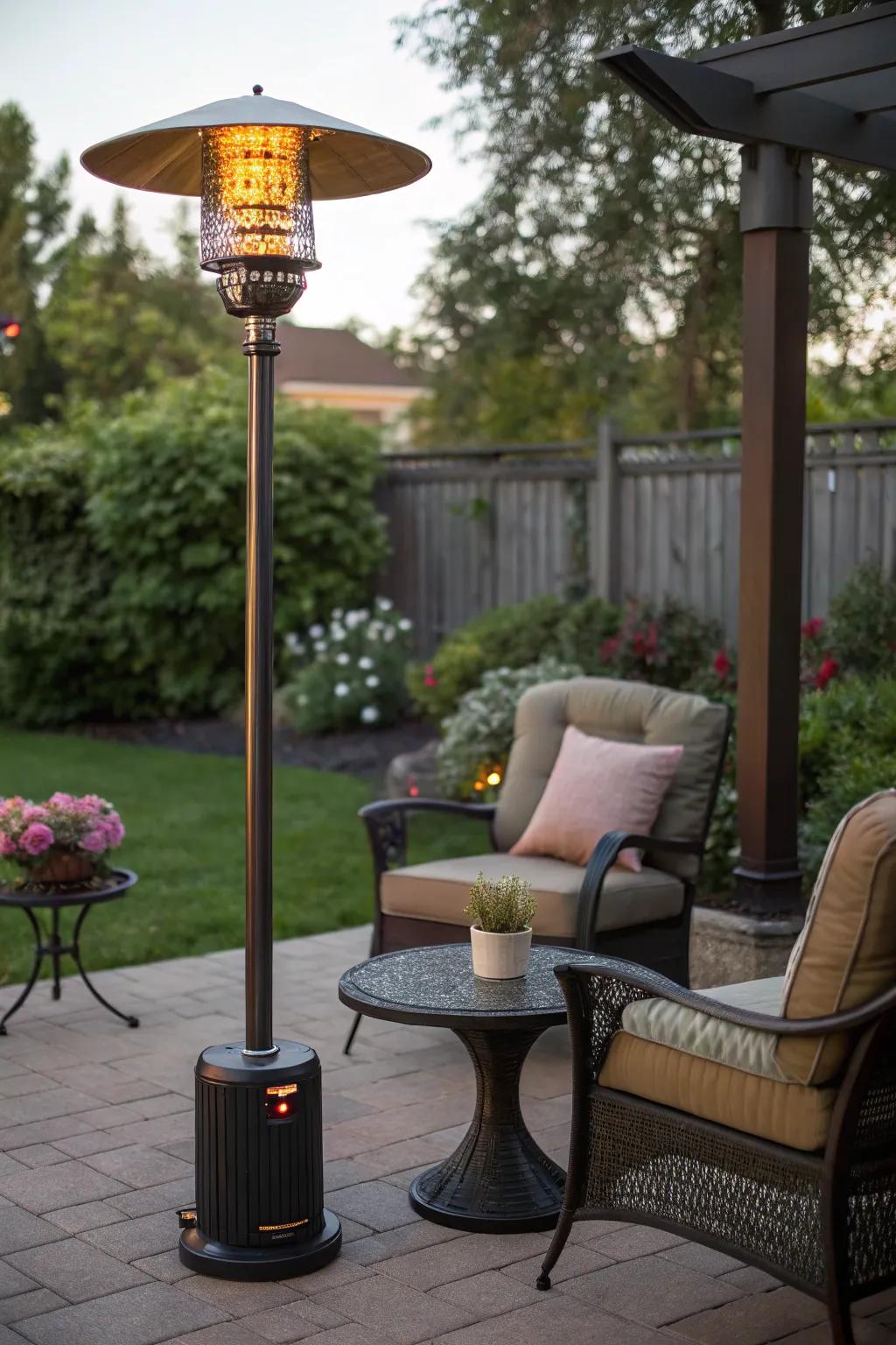 Freestanding heaters offer flexible warmth for any outdoor setting.