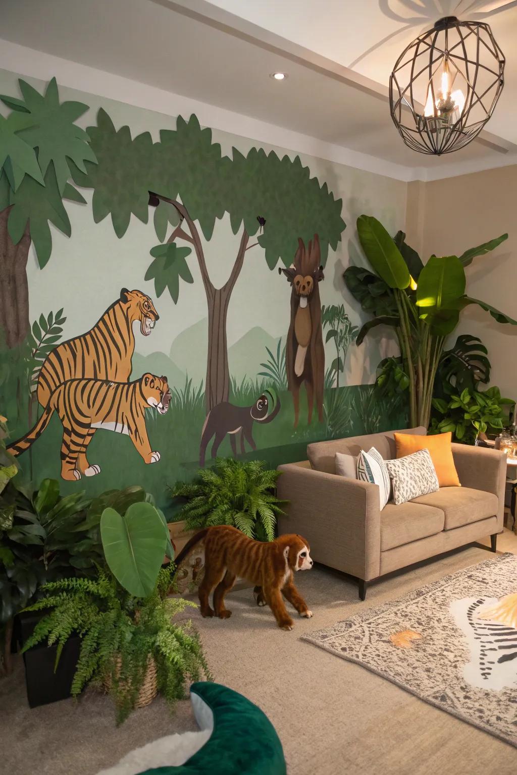 A jungle-themed backdrop creates an adventurous atmosphere.