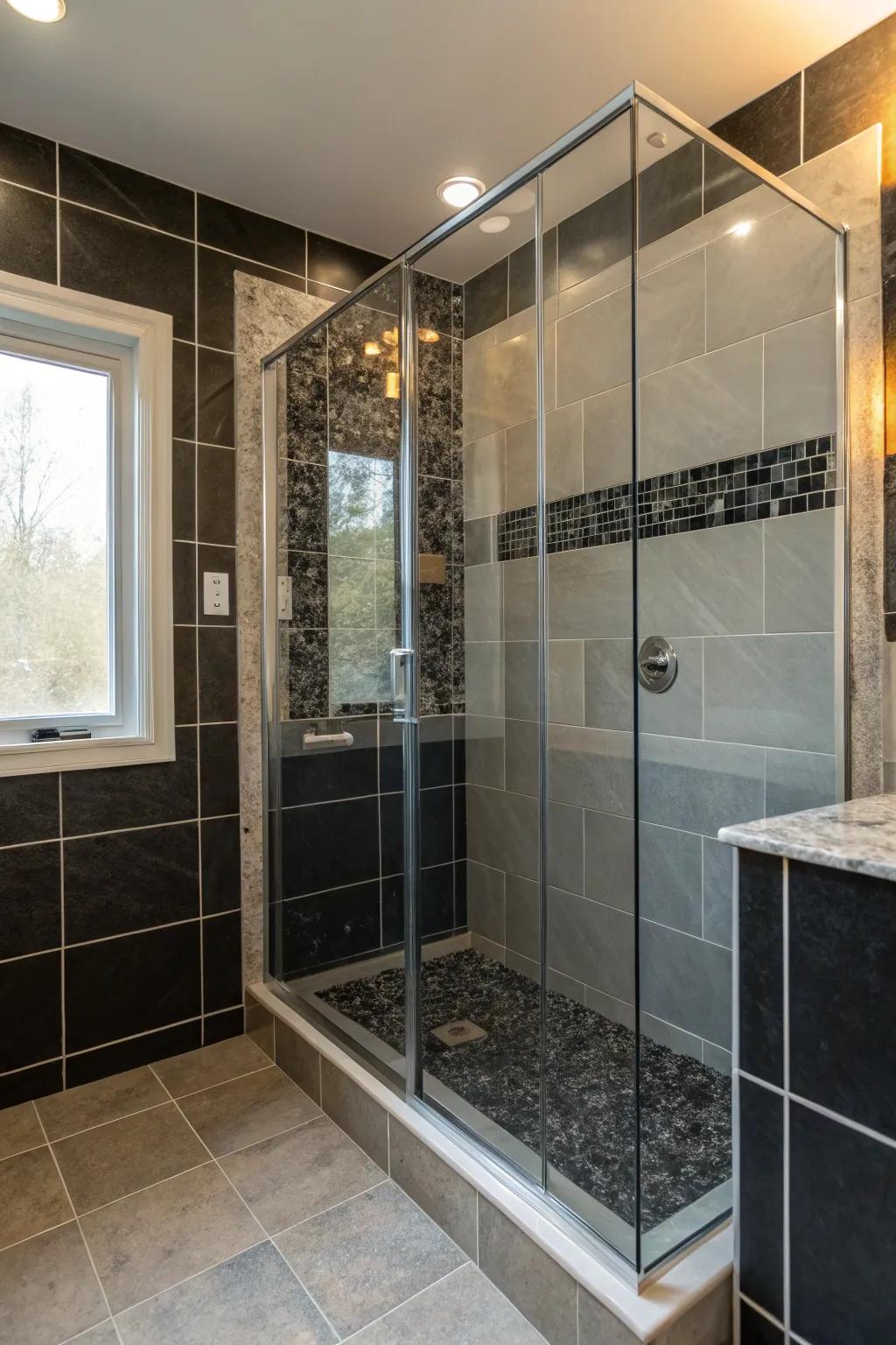 A modern bathroom with a glass shower enclosure that enhances its spaciousness.