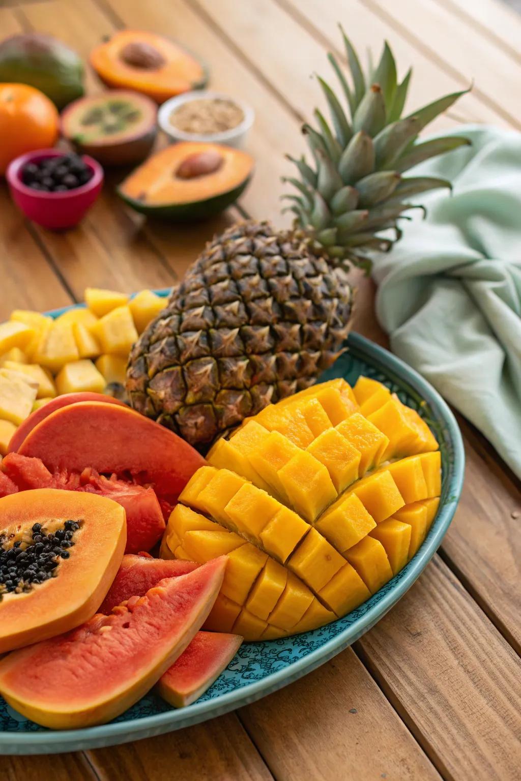 A burst of color with a tropical fruit fiesta.