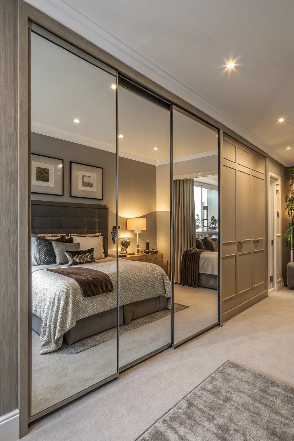 Sliding mirror doors add depth and style to any room.