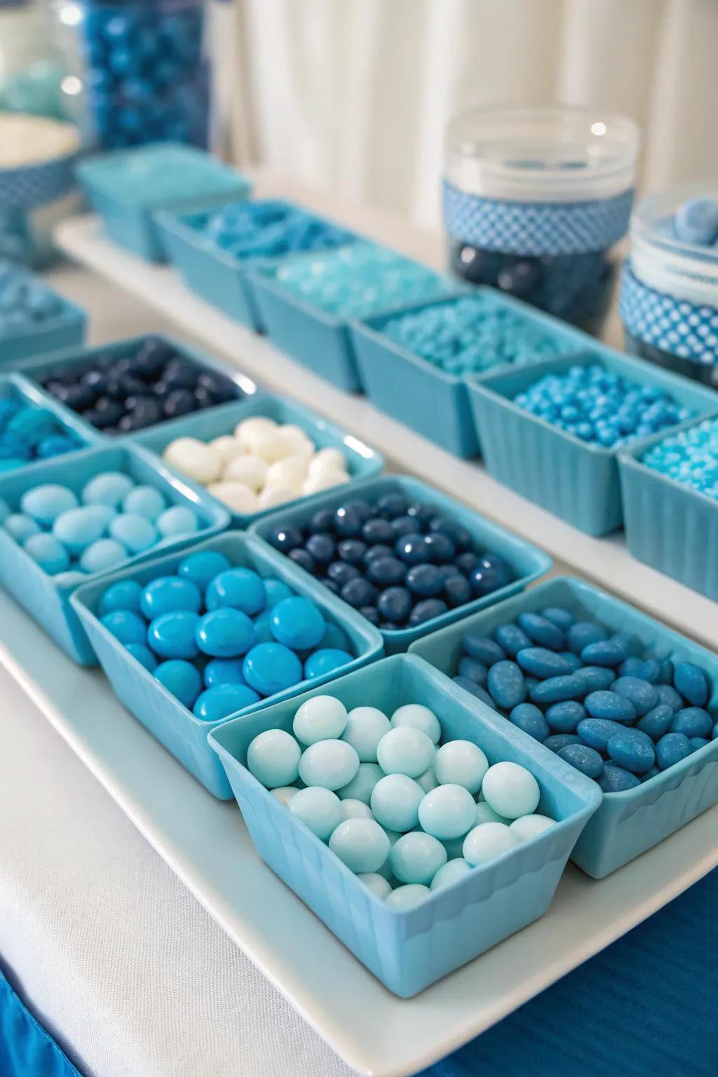 Elegant monochrome candy bar with a striking all-blue theme.