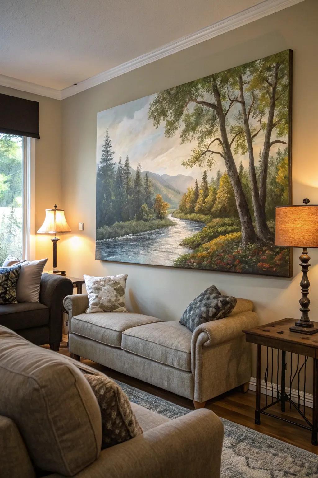 Nature-inspired art creates a peaceful ambiance.