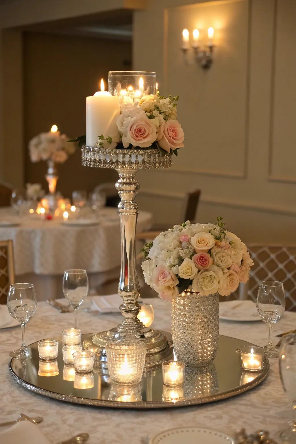 Sophisticated elegance with a mirrored centerpiece base.