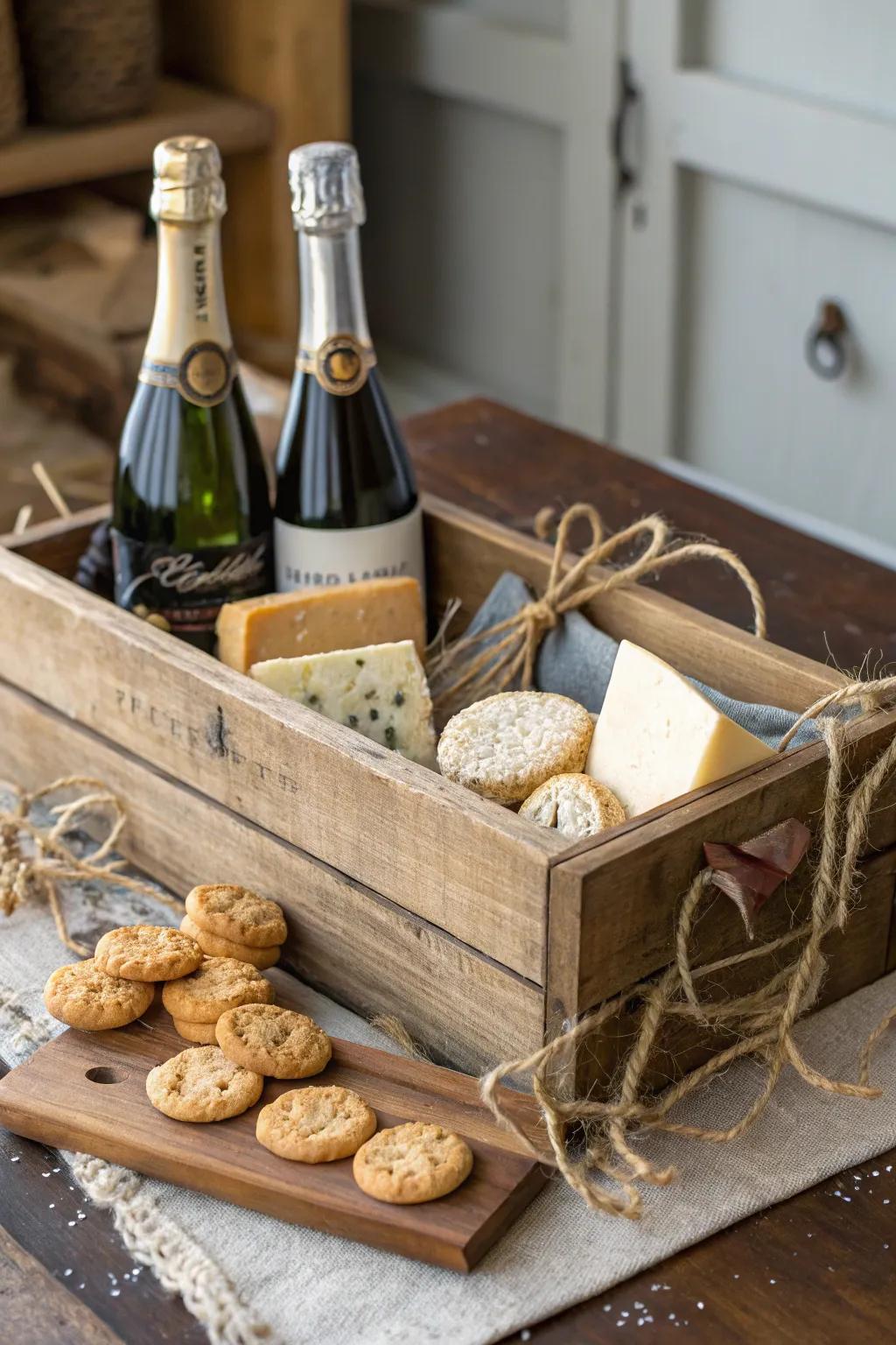 Rustic charm with artisan cheeses and homemade cookies.