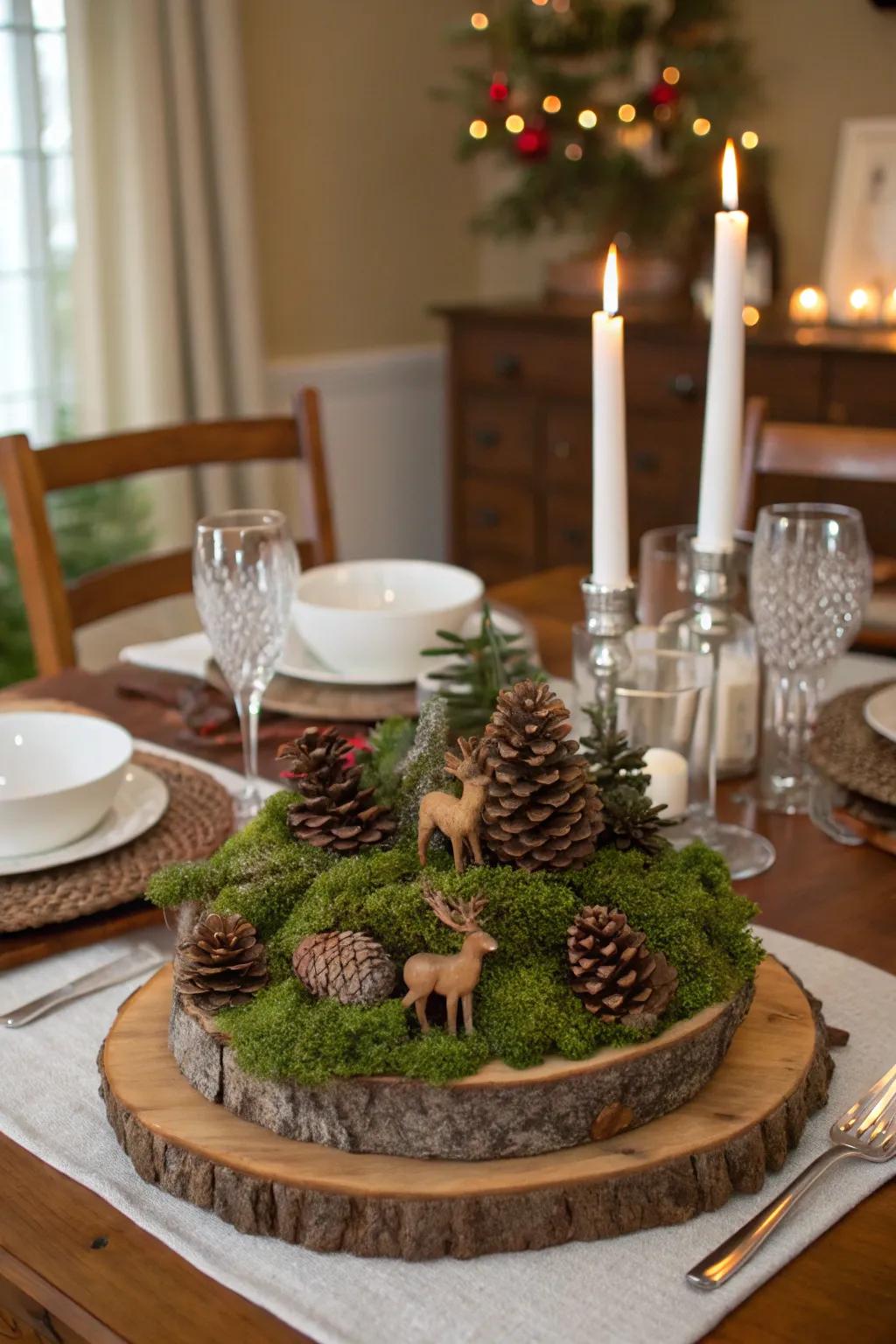 Bring the forest to your table with a rustic woodland charm centerpiece.