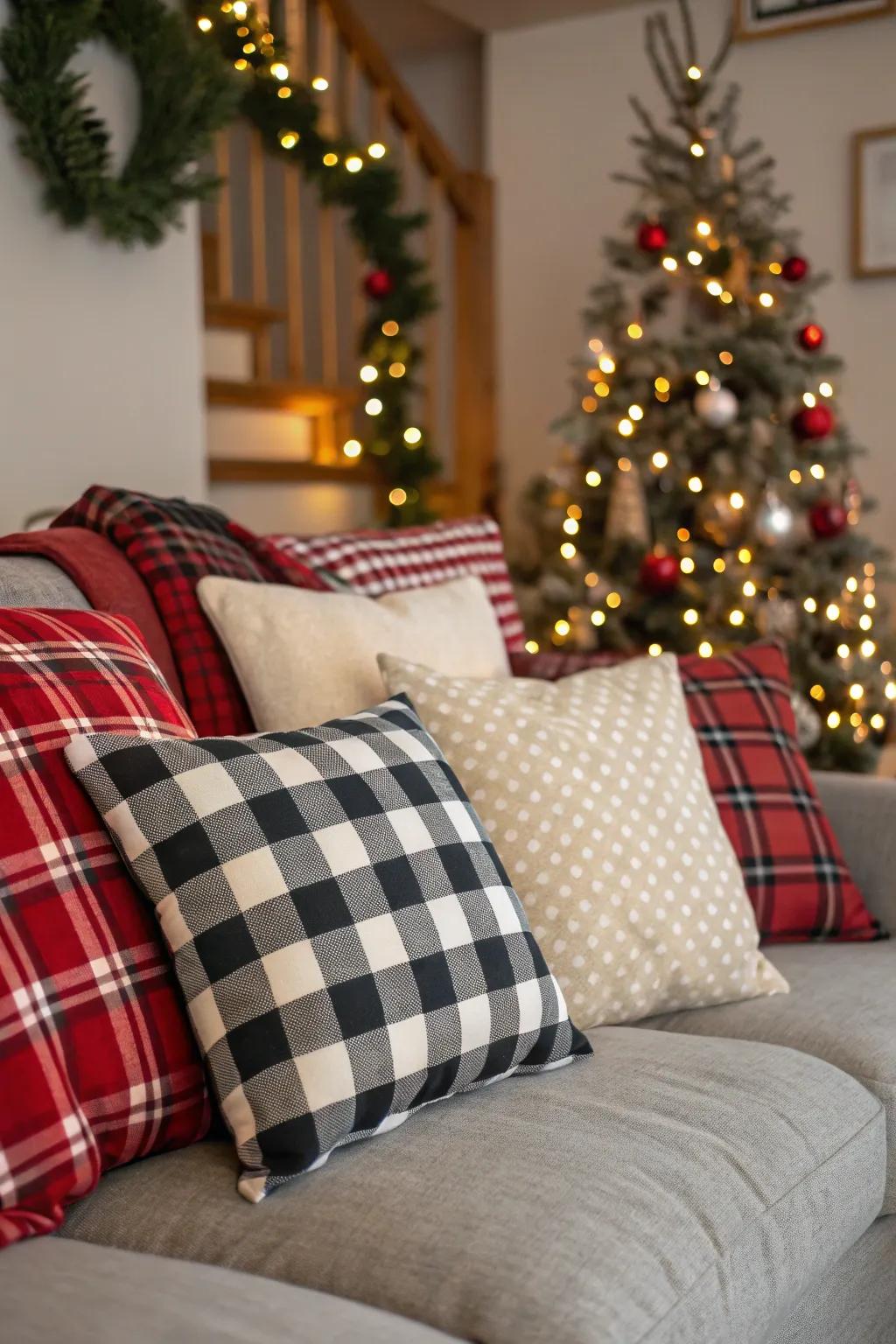 Plaid pillows bringing rustic warmth to the living space.