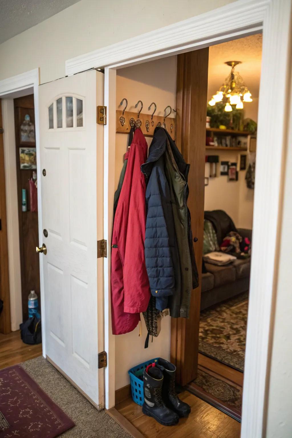 A practical over-the-door hook system for maximizing storage.