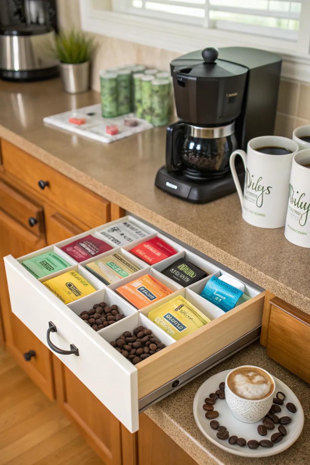 A tea section adds versatility to your coffee drawer.