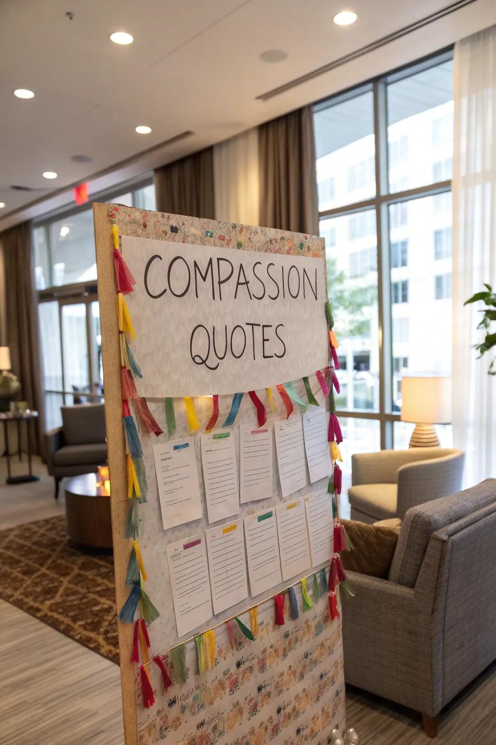 A wall of kindness quotes to inspire daily compassion.