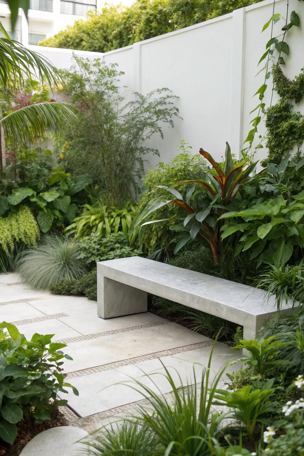 Concrete benches offer both style and comfort.