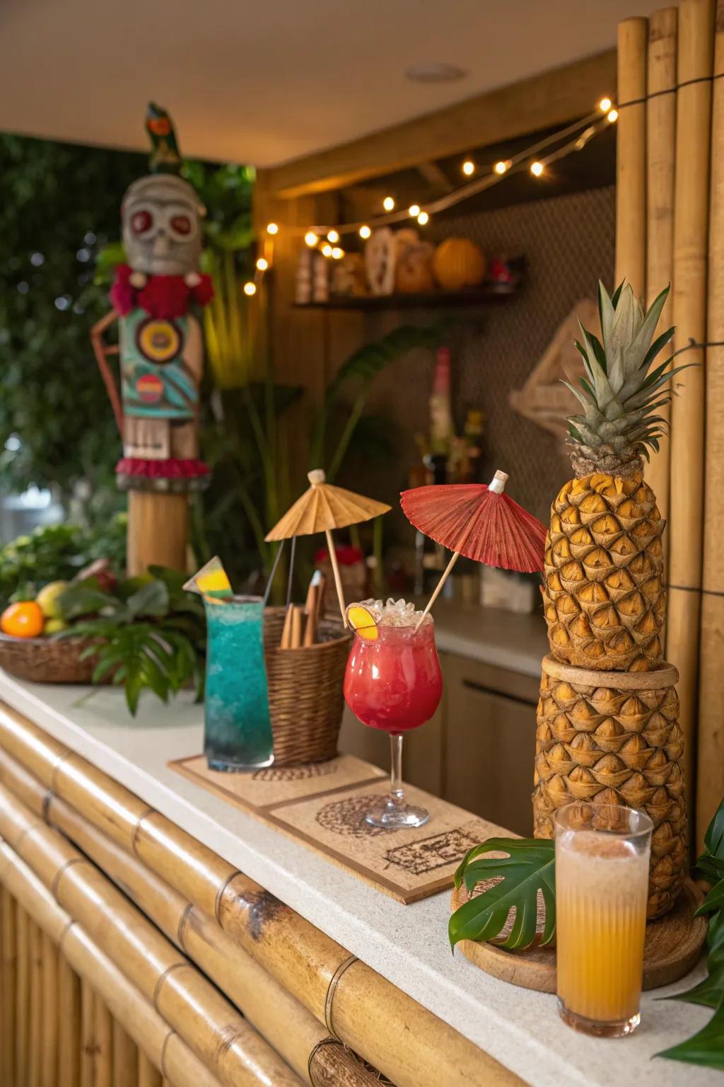 Bring the beach to your home with a tropical-themed bar.