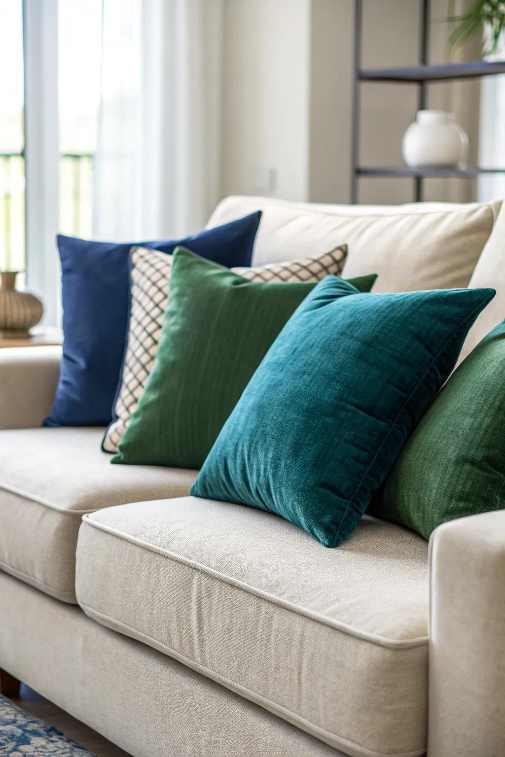 Color-coordinated pillows create a harmonious look.