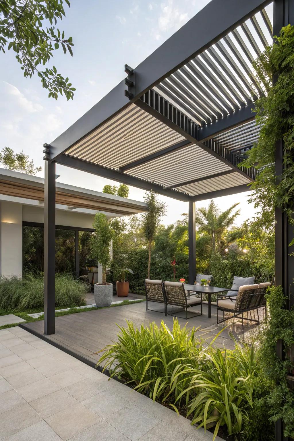 Adjustable louvers offer flexible shade options.