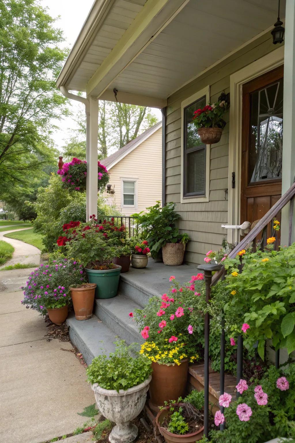 Potted greenery adds warmth and color to any porch.