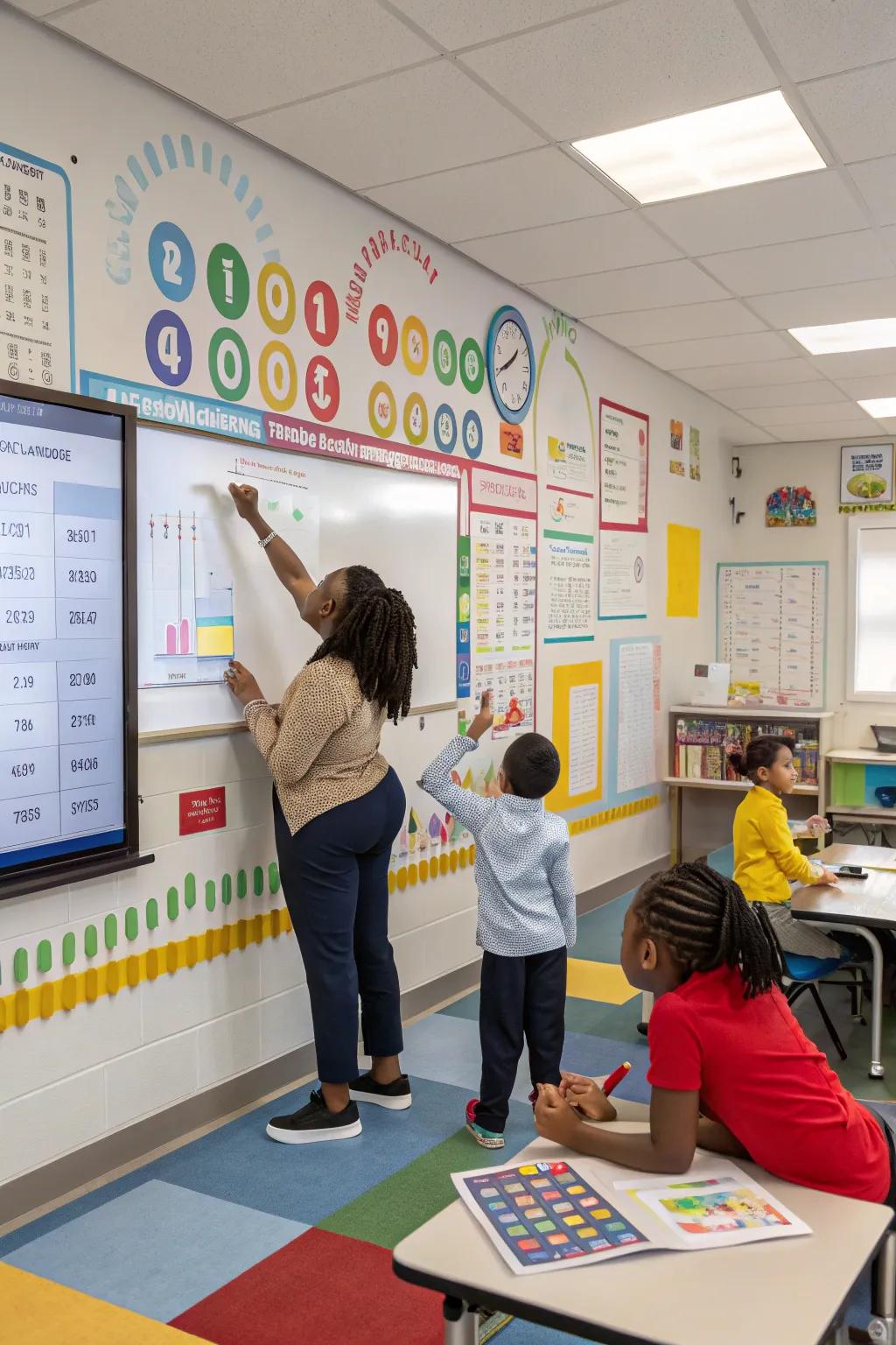 An interactive data wall featuring growth charts with moveable markers.