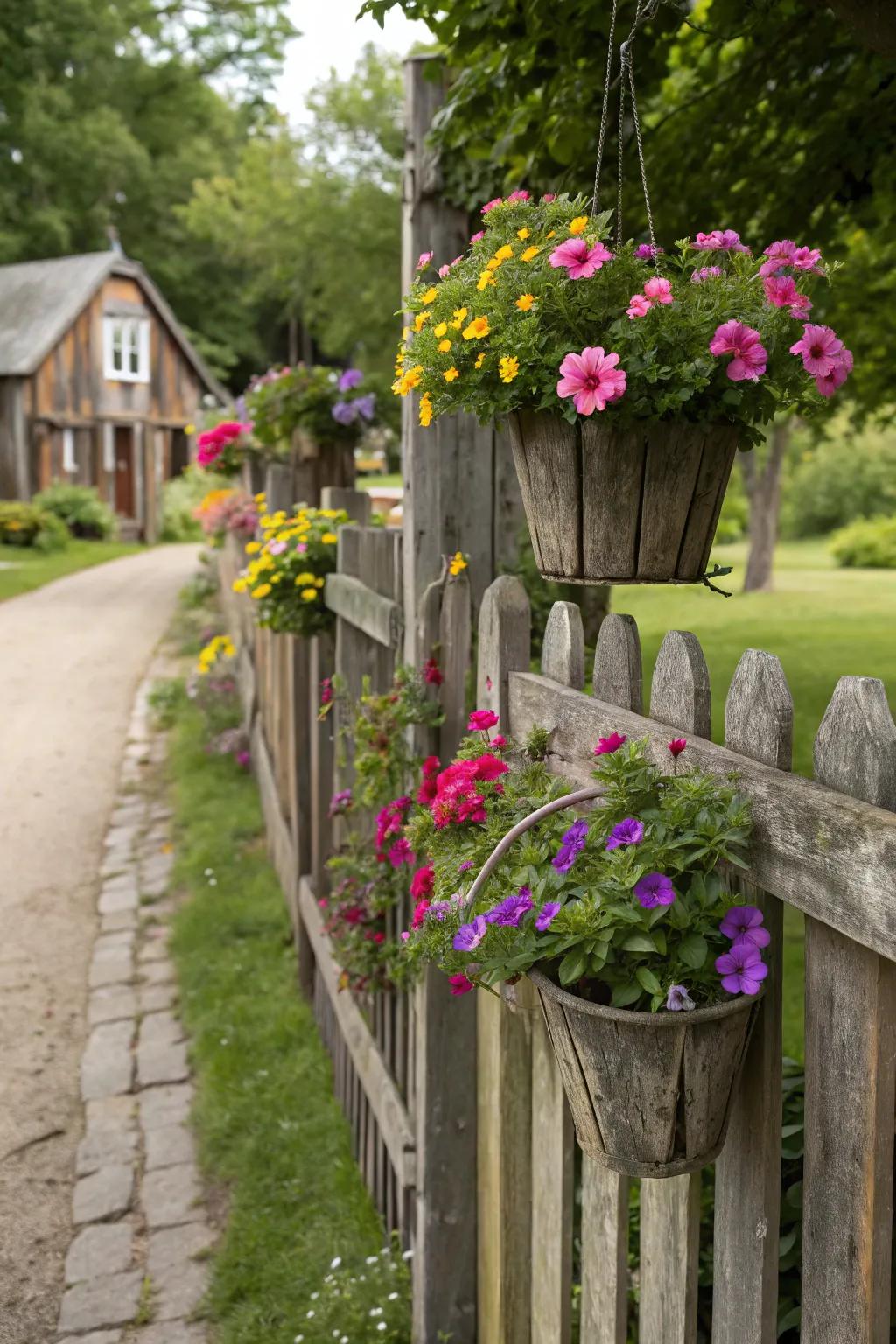 Planters add a refreshing burst of color and life to any fence.