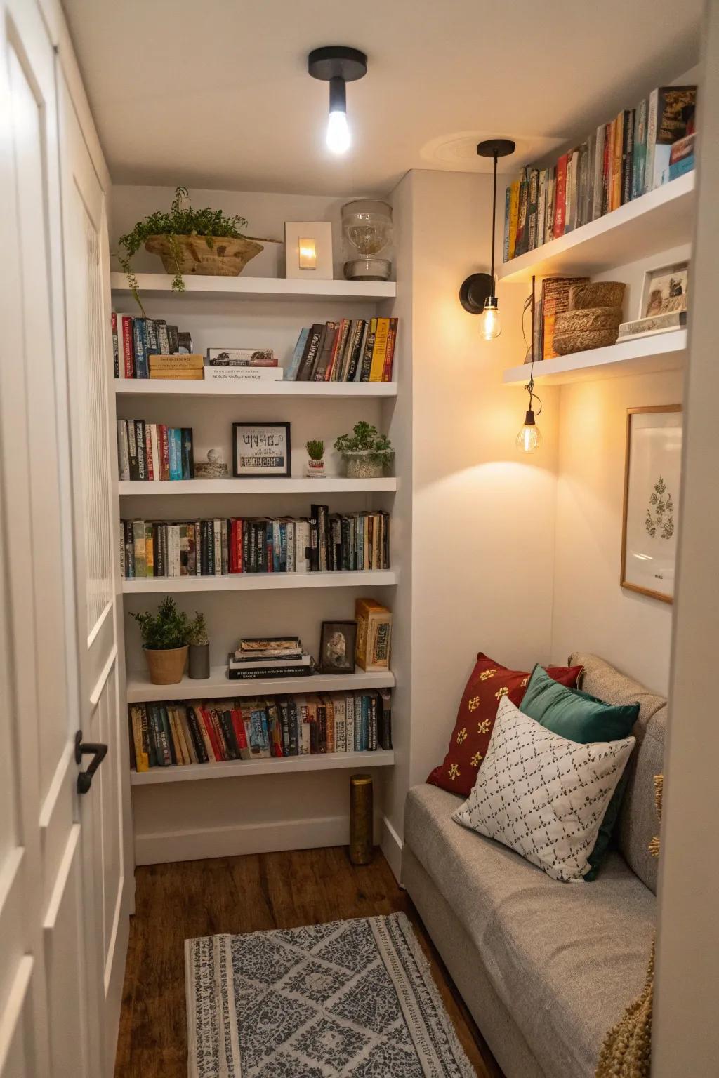 Make use of vertical space with high shelving.