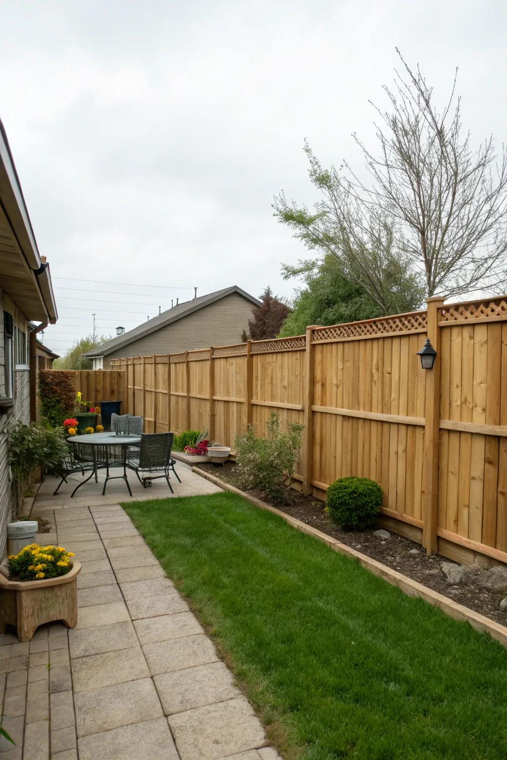 A solid wooden fence creating a private and secure environment for your dog.