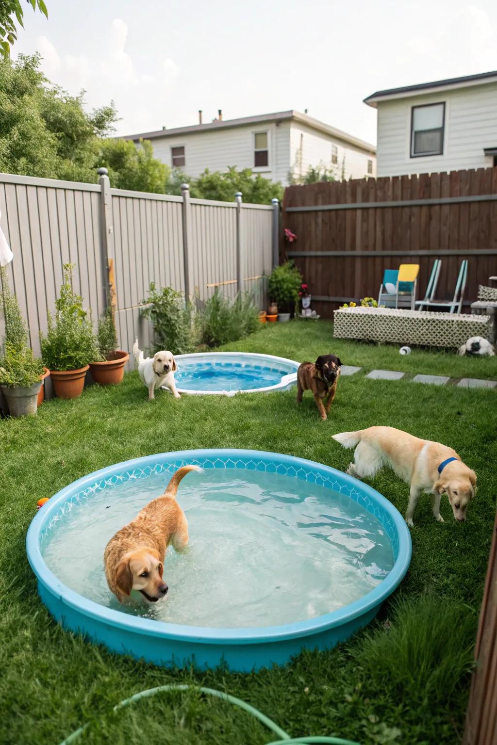 A simple splash zone with a kiddie pool for hot summer days.