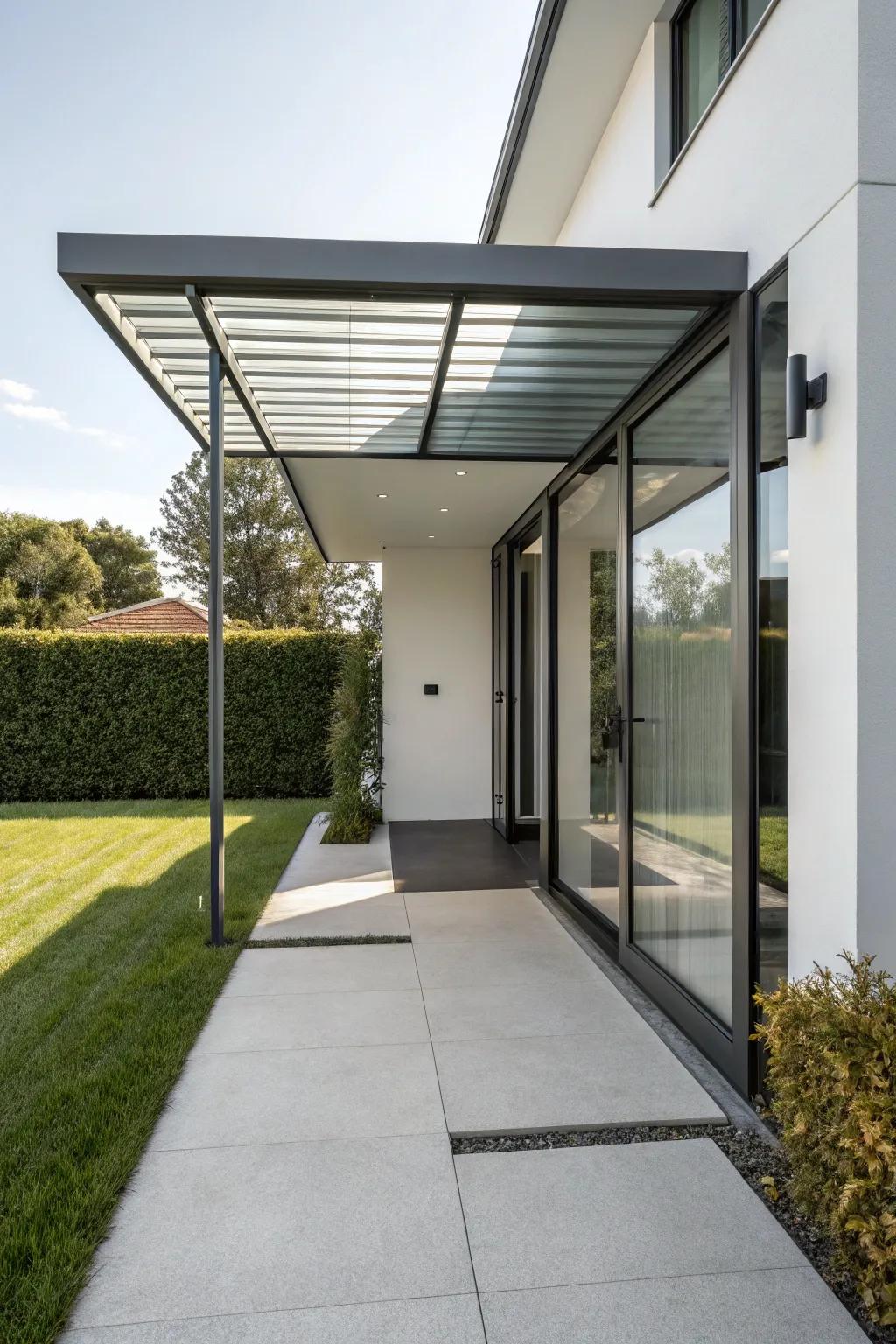 A sleek metal awning that complements modern architectural designs.