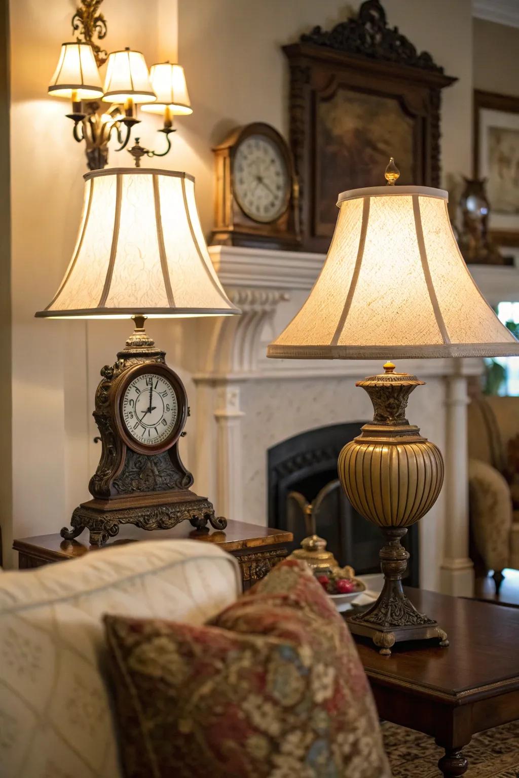 Antique decor infuses the room with historical charm.