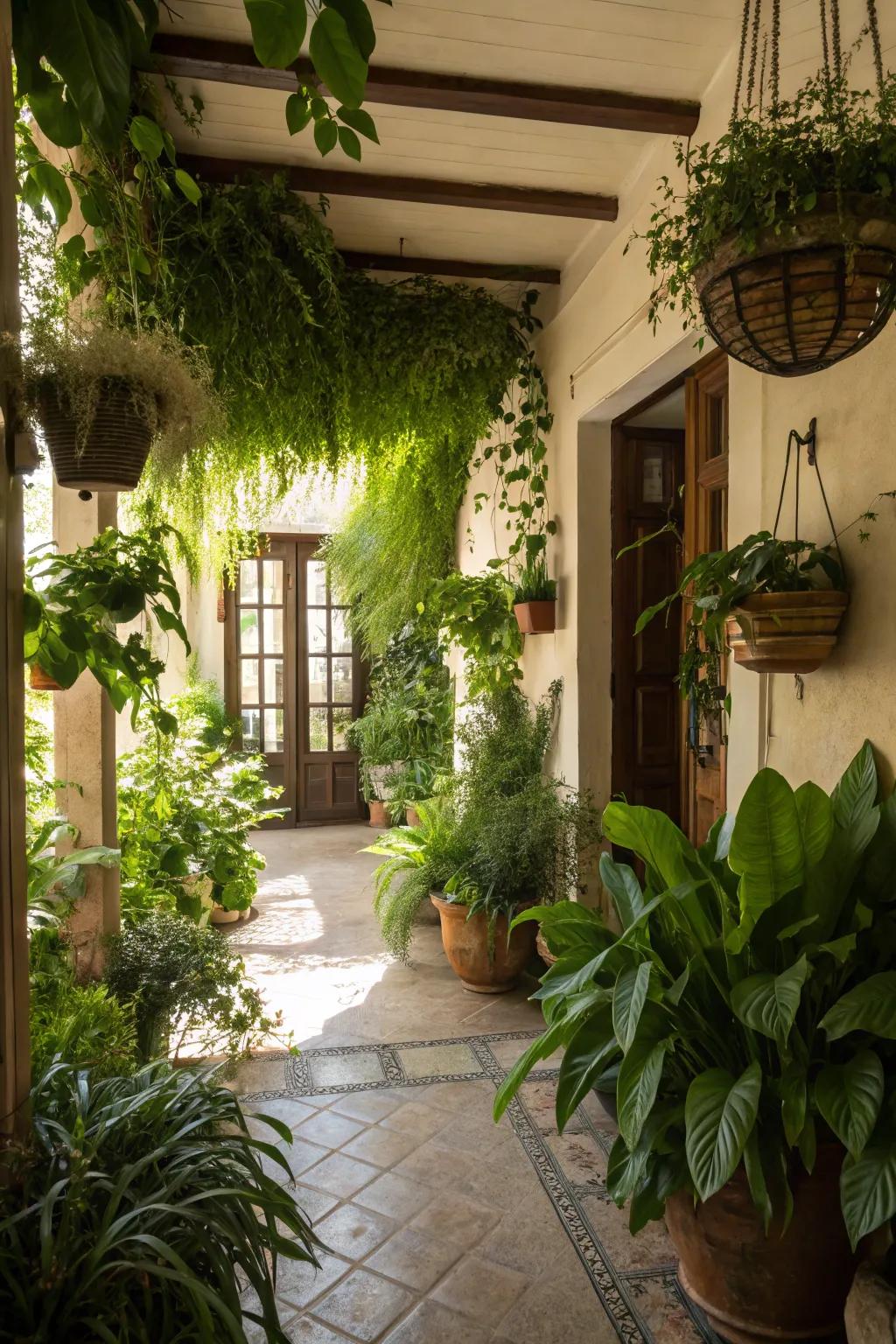 Greenery breathes life into your entryway, making it inviting and fresh.